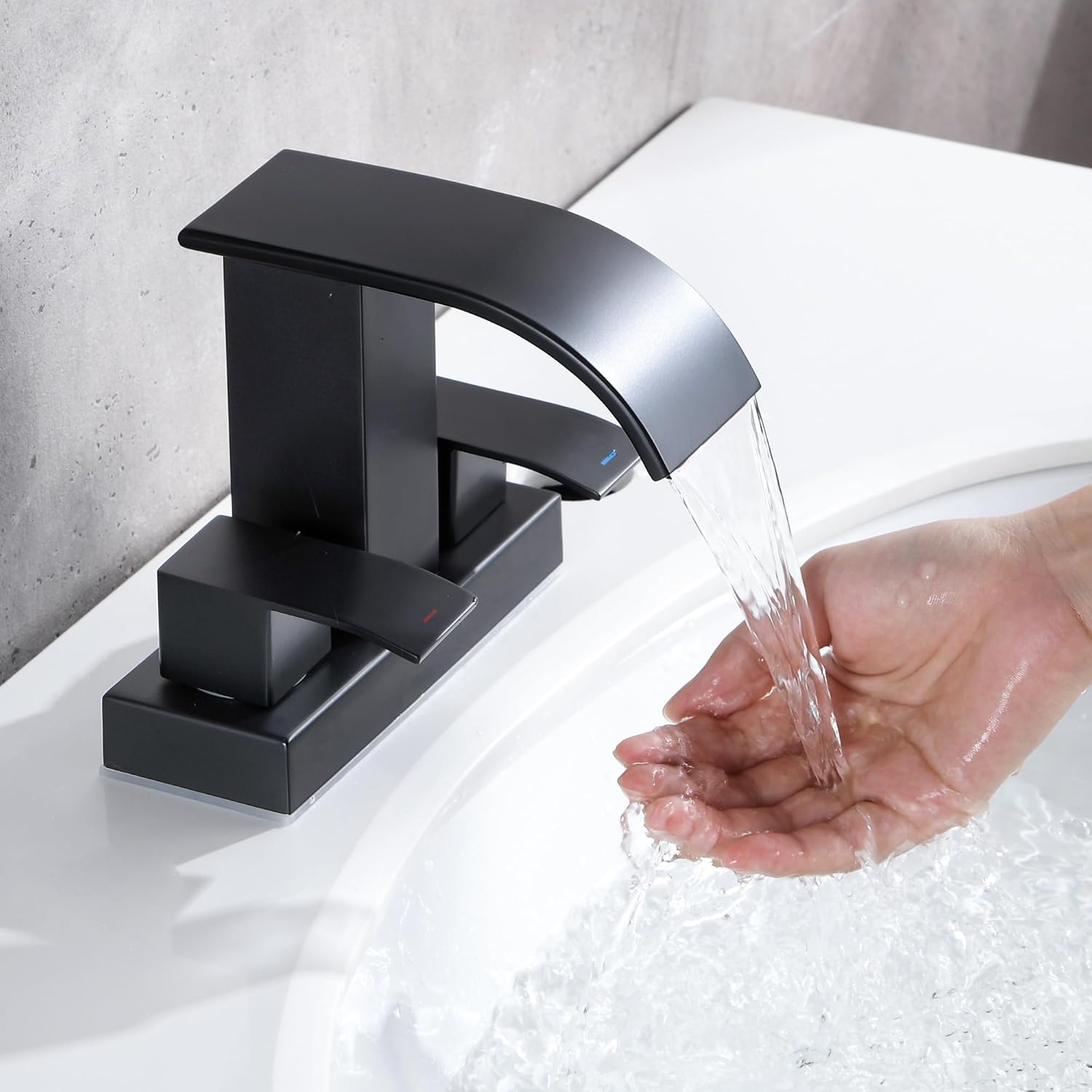 Black Waterfall Bathroom Faucet with Pop Up Drain and Overflow