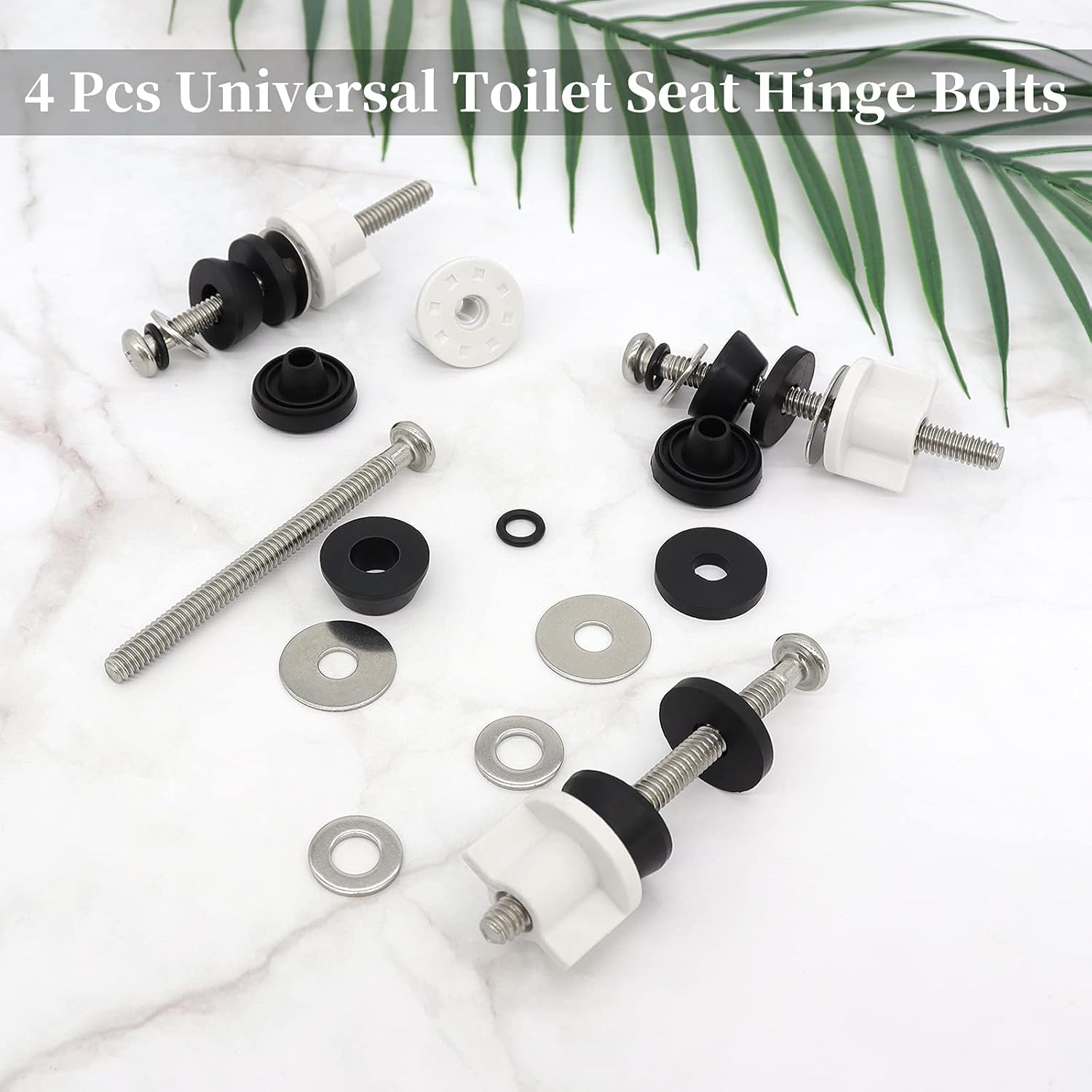 4PCS Universal Toilet Seat Hinge Bolts Kit with Stainless Steel and Rubber Washers