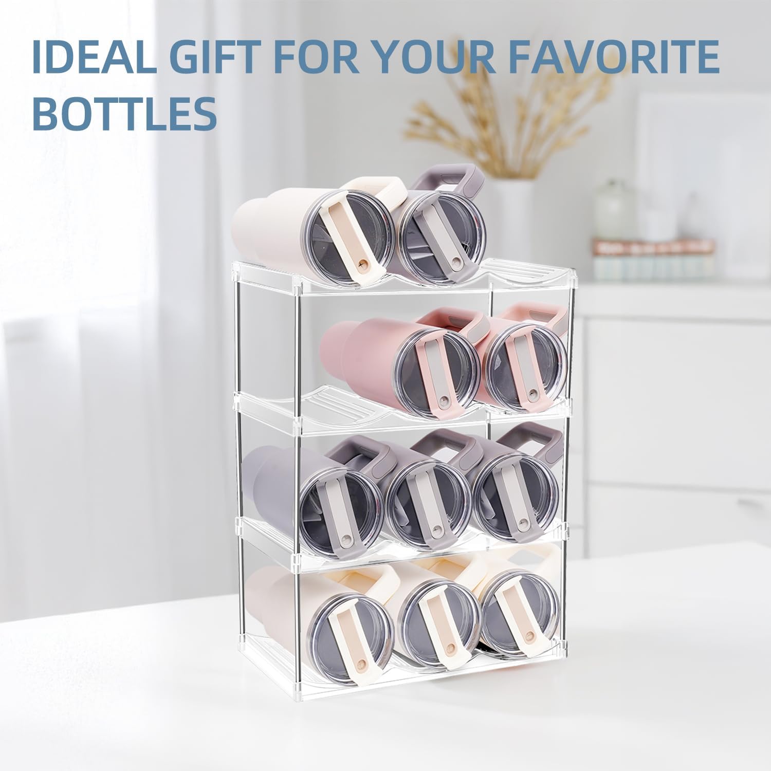 4-Tier Stackable Water Bottle Organizer for Large Cups