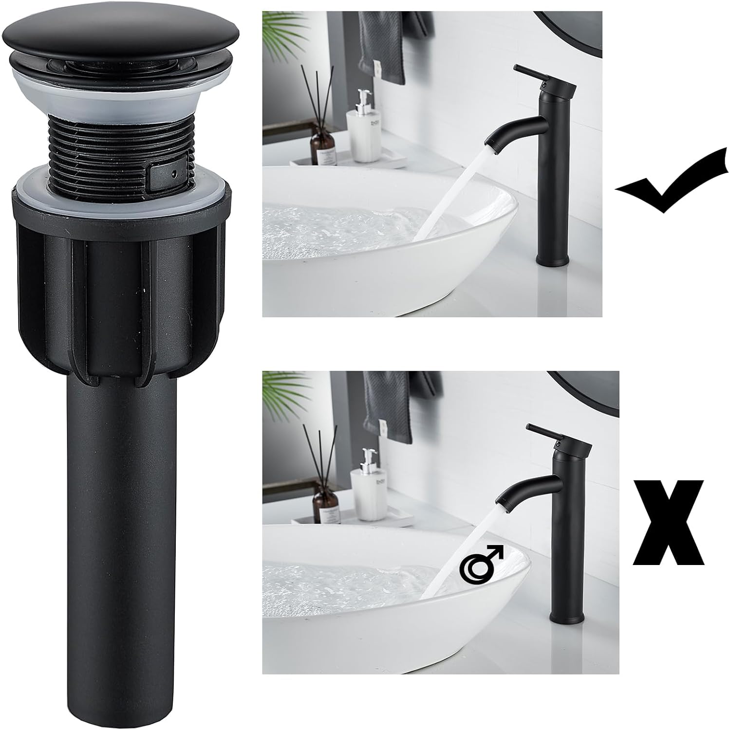NICTIE Tall Matte Black Single Hole Bathroom Faucet with Pop-up Drain