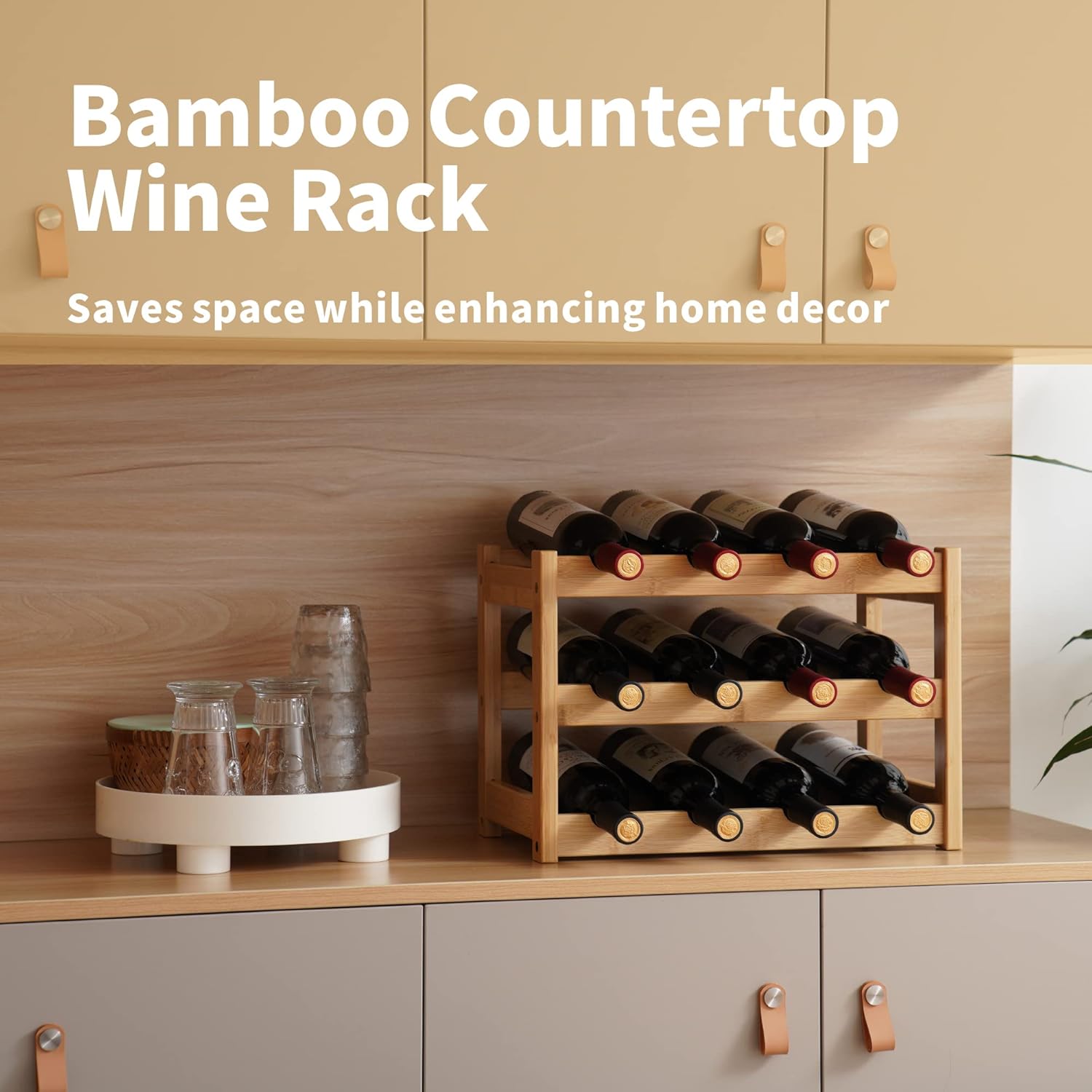 VASMIA Bamboo Wine Rack 3-Tier 12 Bottles Storage