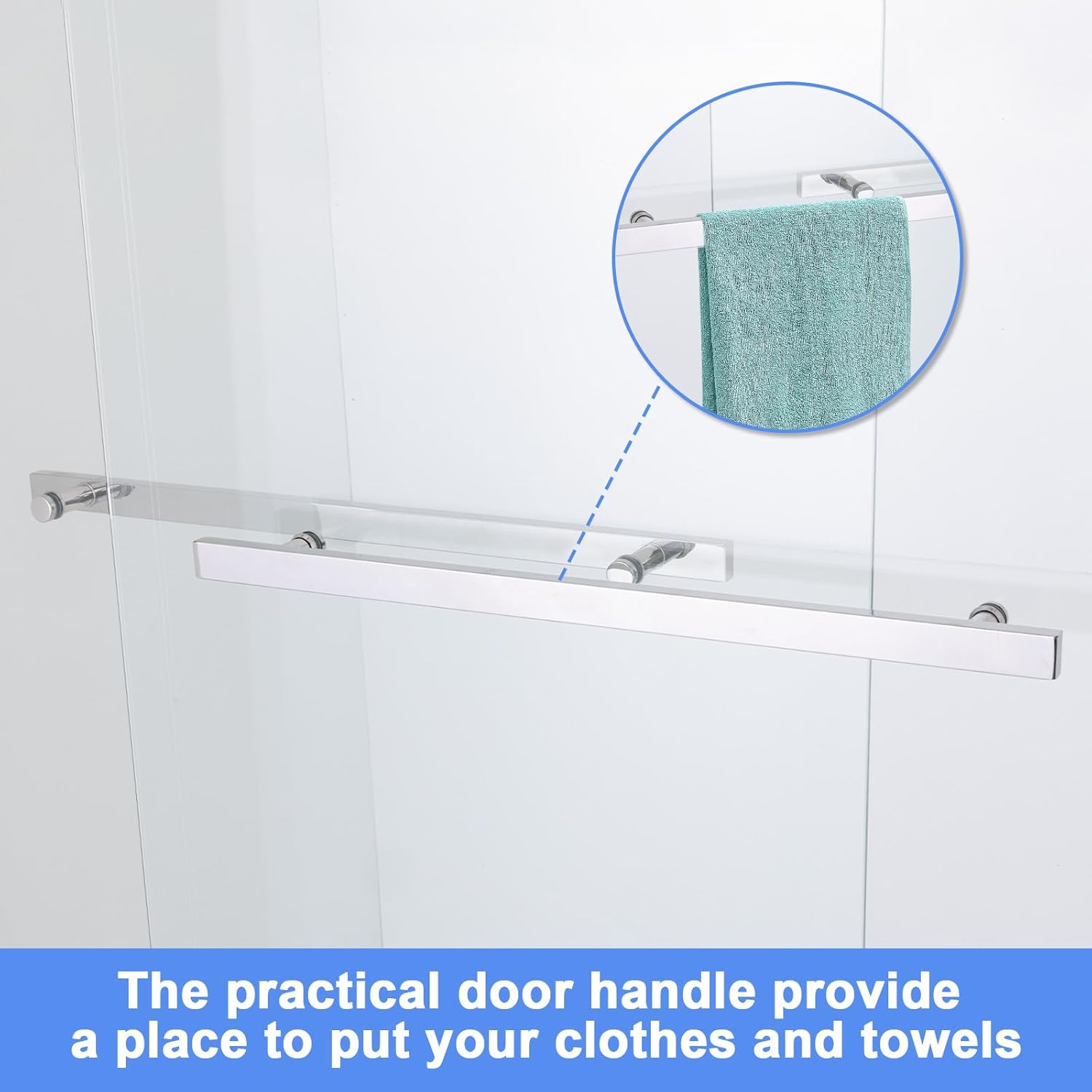 BoBliss Double Sliding Shower Door 59x59 with Chrome Handle and Towel Bar