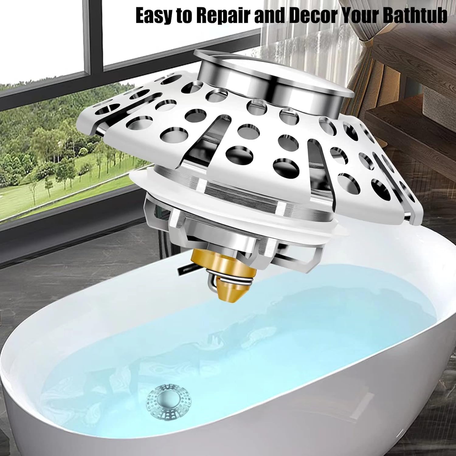 Anlige Bathtub Drain Stopper with Hair Catcher 1