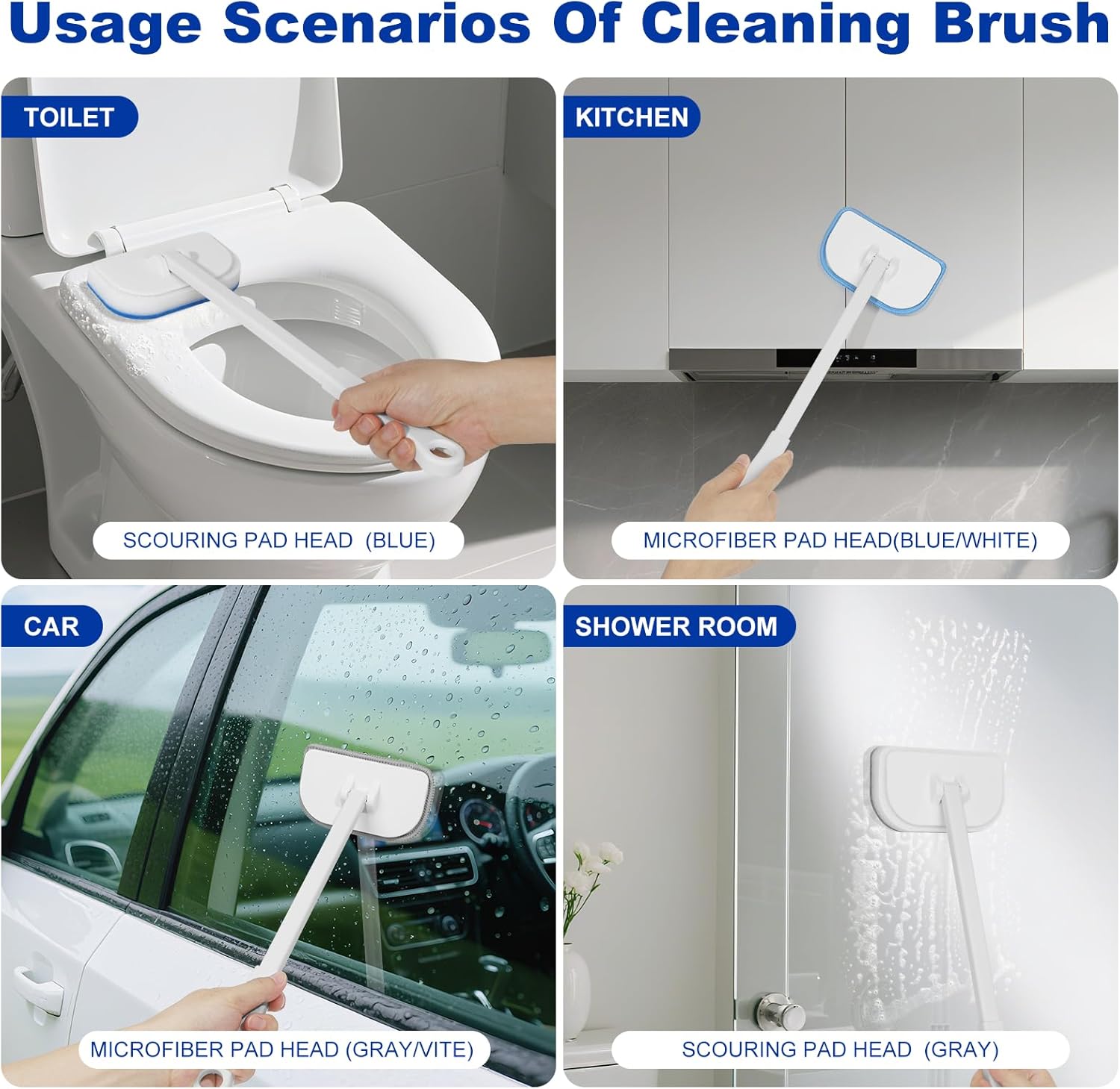 MOSEN 4-in-1 Shower Scrub Brush with 4 Heads