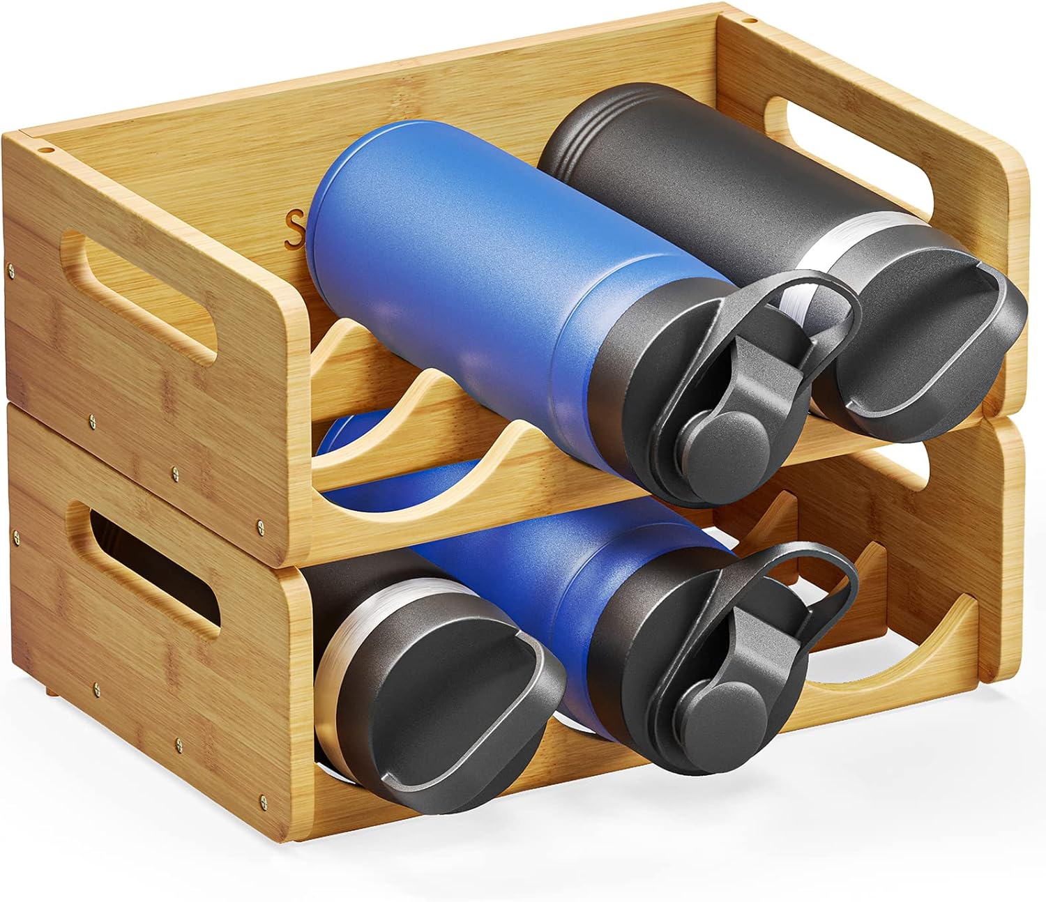 SpaceAid Bamboo Water Bottle Organizer 2 Pack 3-Slot 1