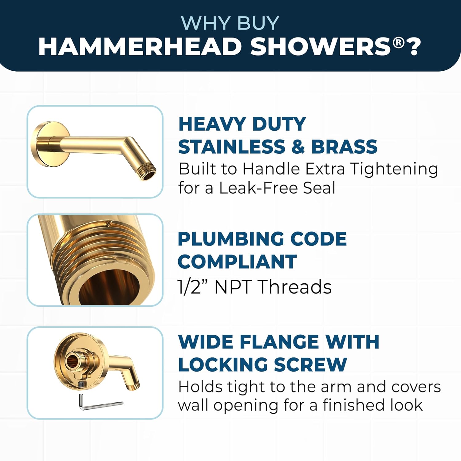 HammerHead Showers 7 Inch All Metal Shower Arm and Flange with Set Screw