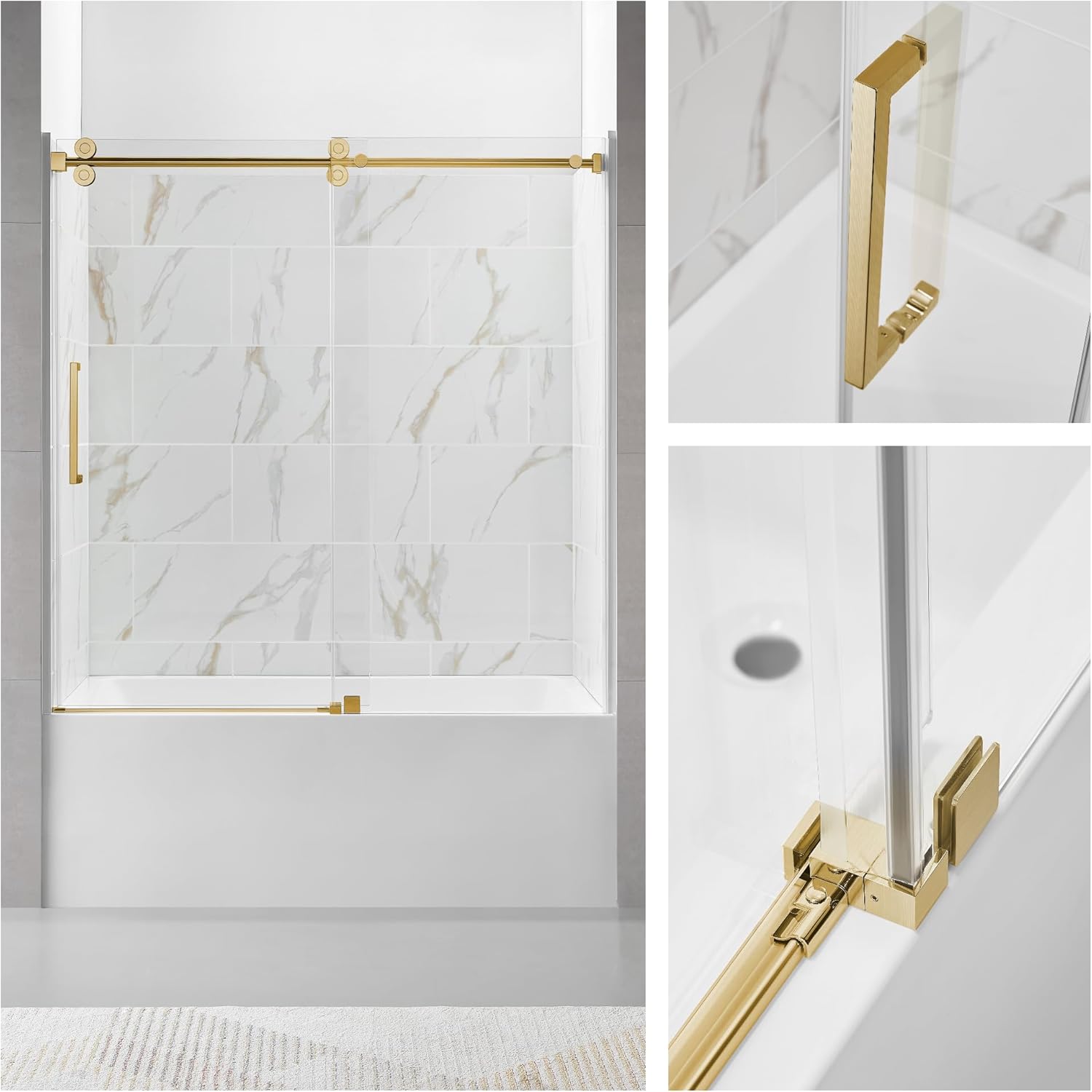 ChicFurnit 56-60 Frameless Shower Door with Gold Hardware 1