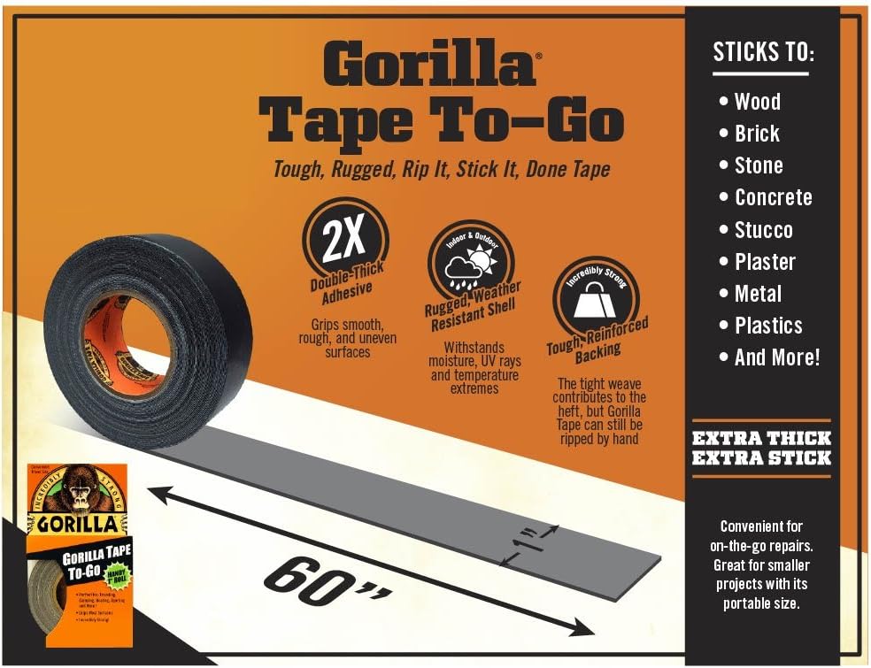 Gorilla 6100101-4 Duct Tape 1 x 10 yd Black 4-Pack