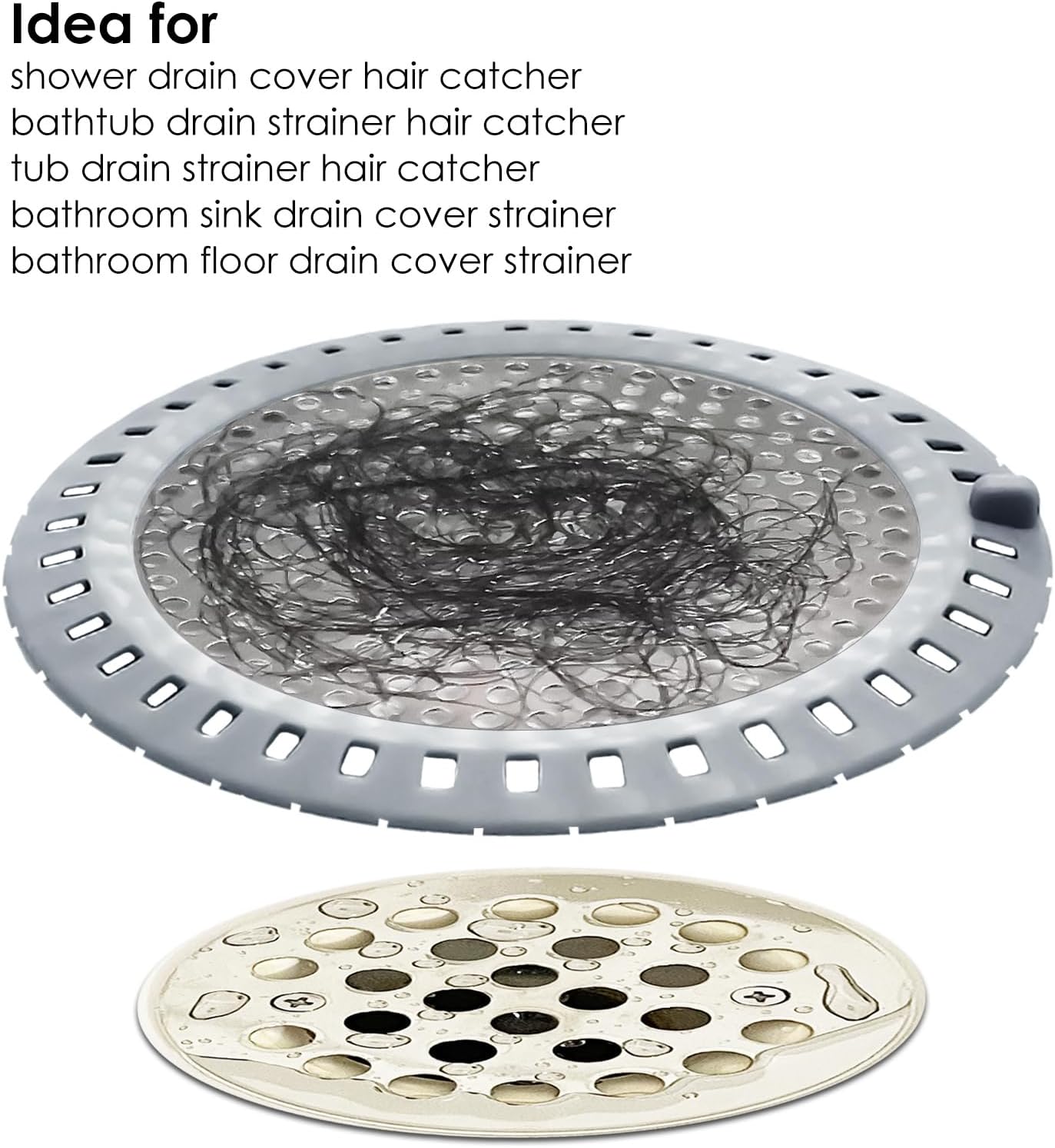 Seatery 2PCS Shower Drain Hair Catcher with Silicone Shield 1