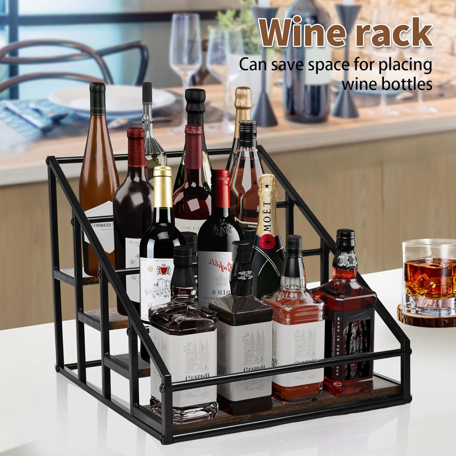 Coffee Syrup Organizer Rack with 4 Tiers for Kitchen and Bar