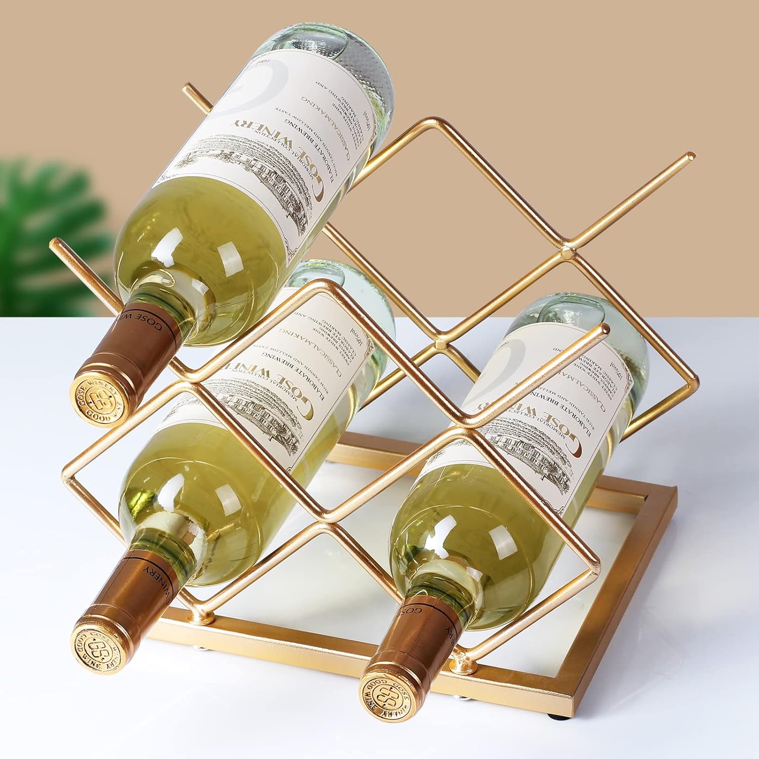 Drincarier 5 Bottle Countertop Wine Rack - Modern Gold Metal Storage Stand
