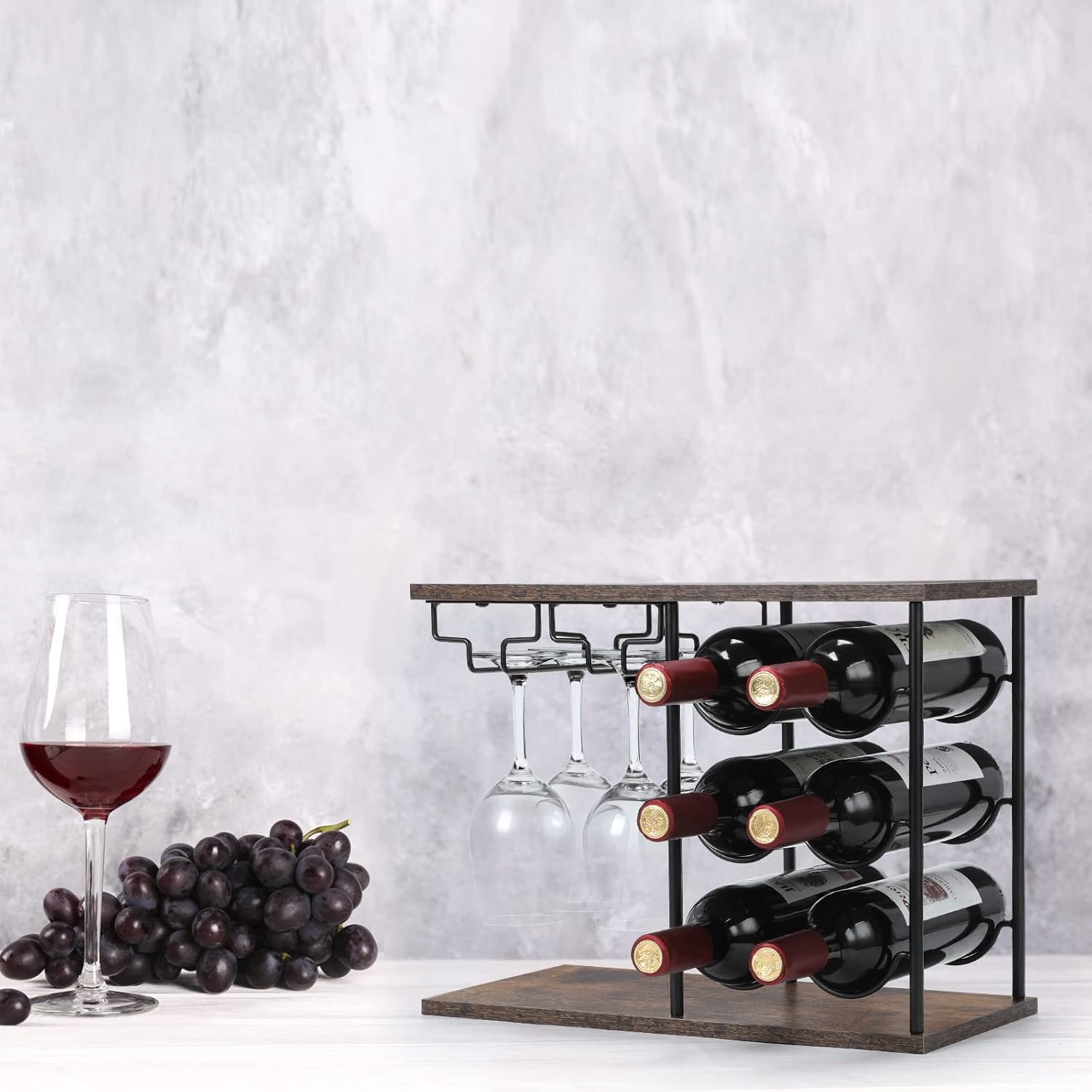 MOOACE Freestanding Wine Rack with Glass Holder