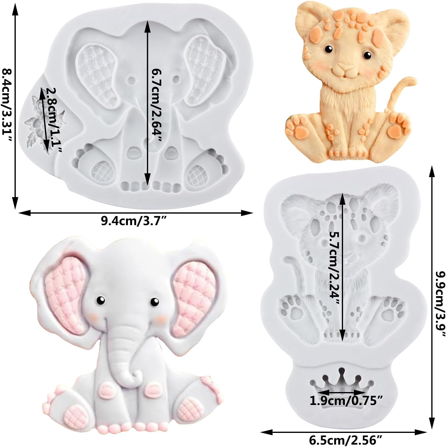 Lingzhi Elephant Lion Fondant Molds Set Of 2