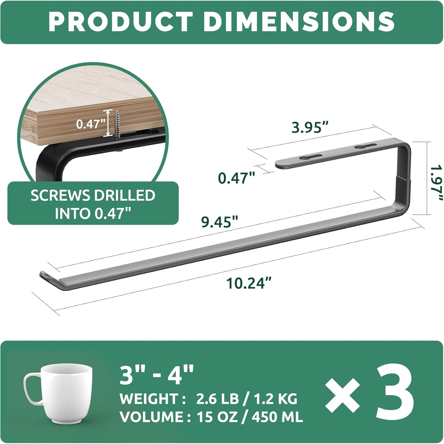 Amazer 3 Pack Mug Holder Under Cabinet Black