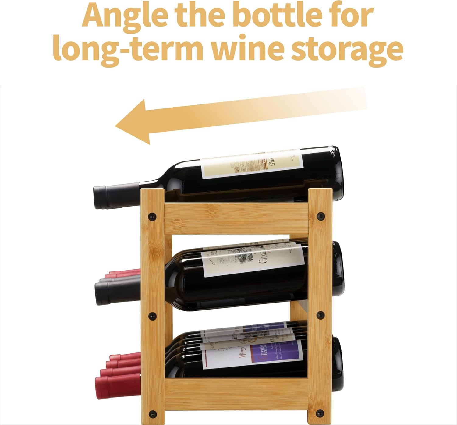 VASMIA Bamboo Wine Rack 3-Tier 12 Bottles Storage
