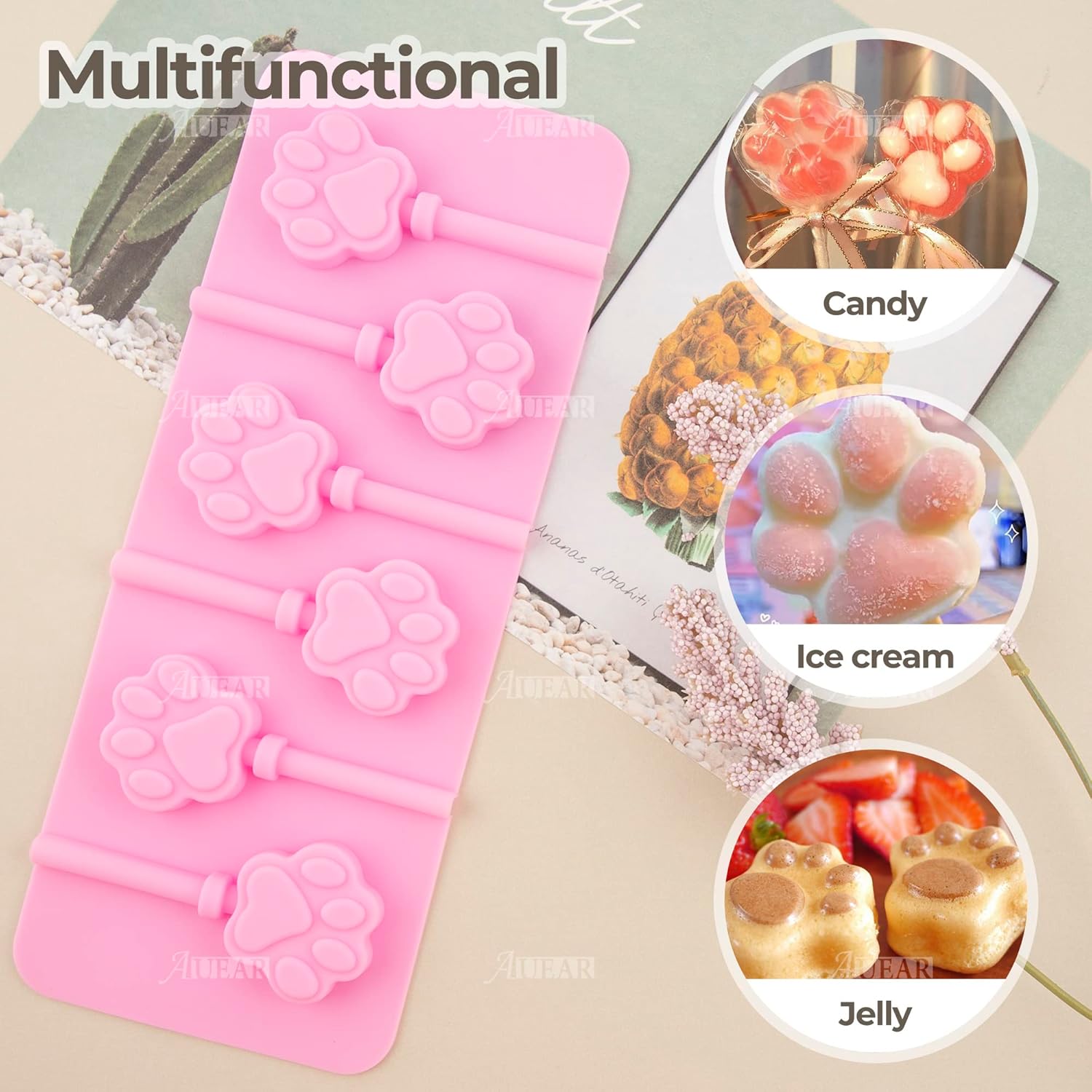 AUEAR 2 Pack Paw Silicone Lollipop Molds with Sticks 1