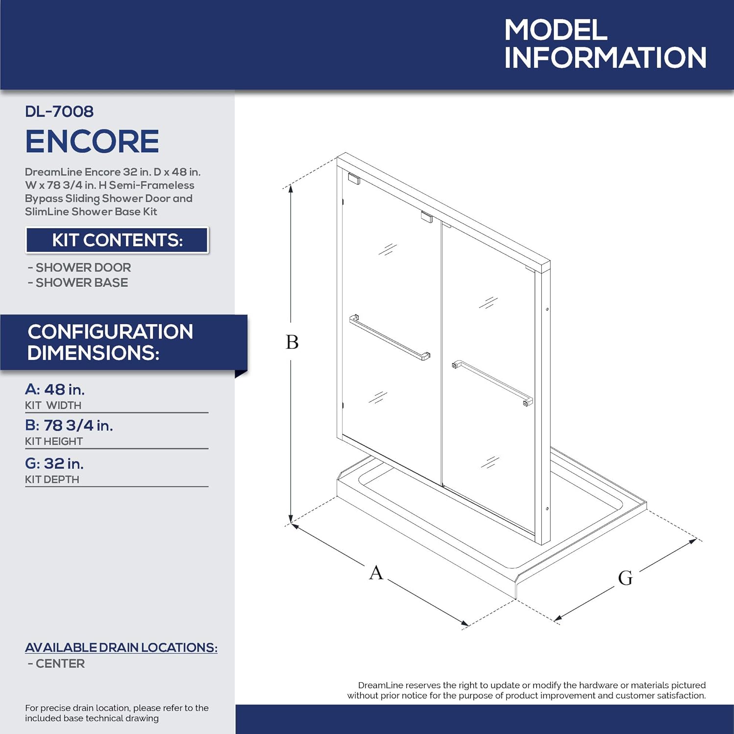 DreamLine Encore 32x48x78 34 Satin Black Shower Door Kit