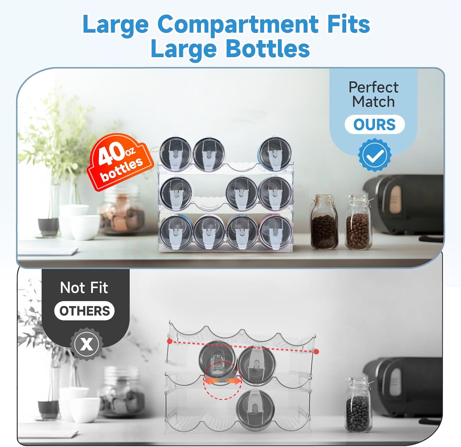 3 Pack Stackable Water Bottle Organizer for Kitchen Cabinet