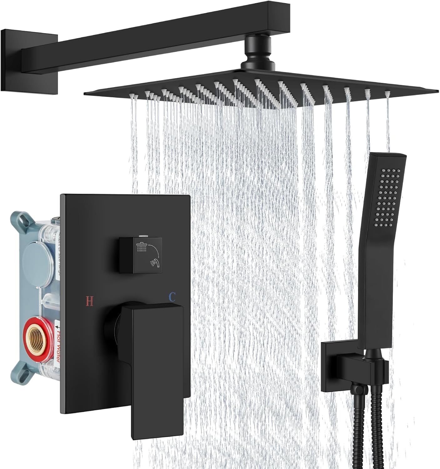 Aolemi Matte Black 8 Inch Wall Mount Shower Head Set
