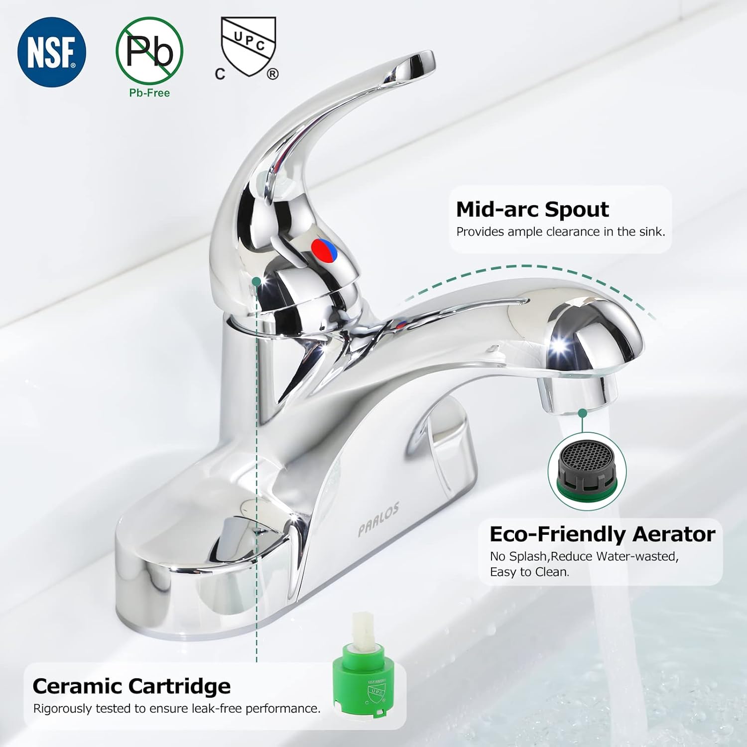 PARLOS Single Handle Chrome Bathroom Faucet with Drain Assembly