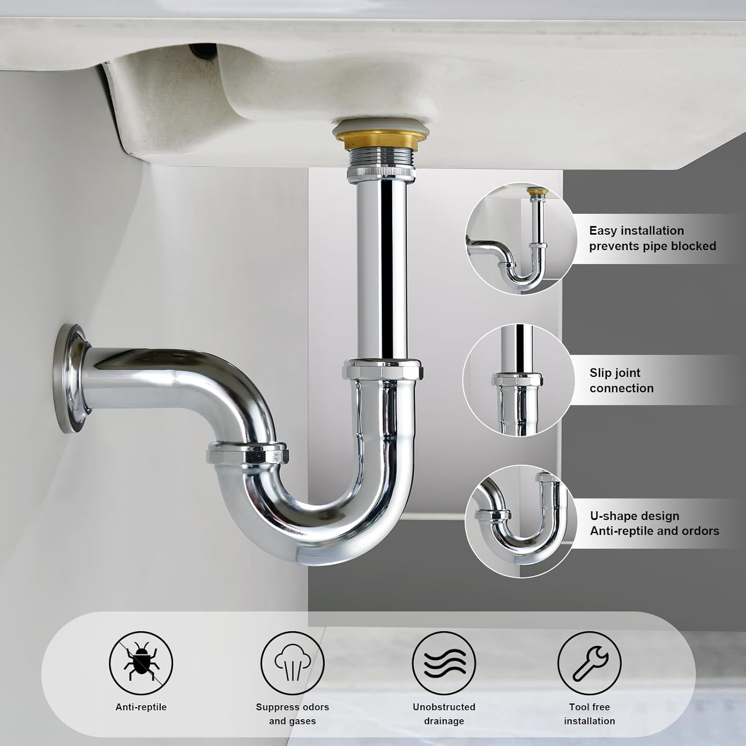 ZM Brass P-trap Sink Waste Kit with Reducing Washer