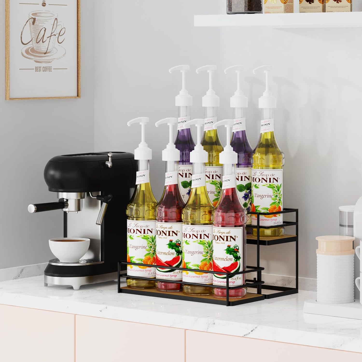 THYGIFTREE 2-Tier Syrup Holder Stand 8 Bottle Storage Rack