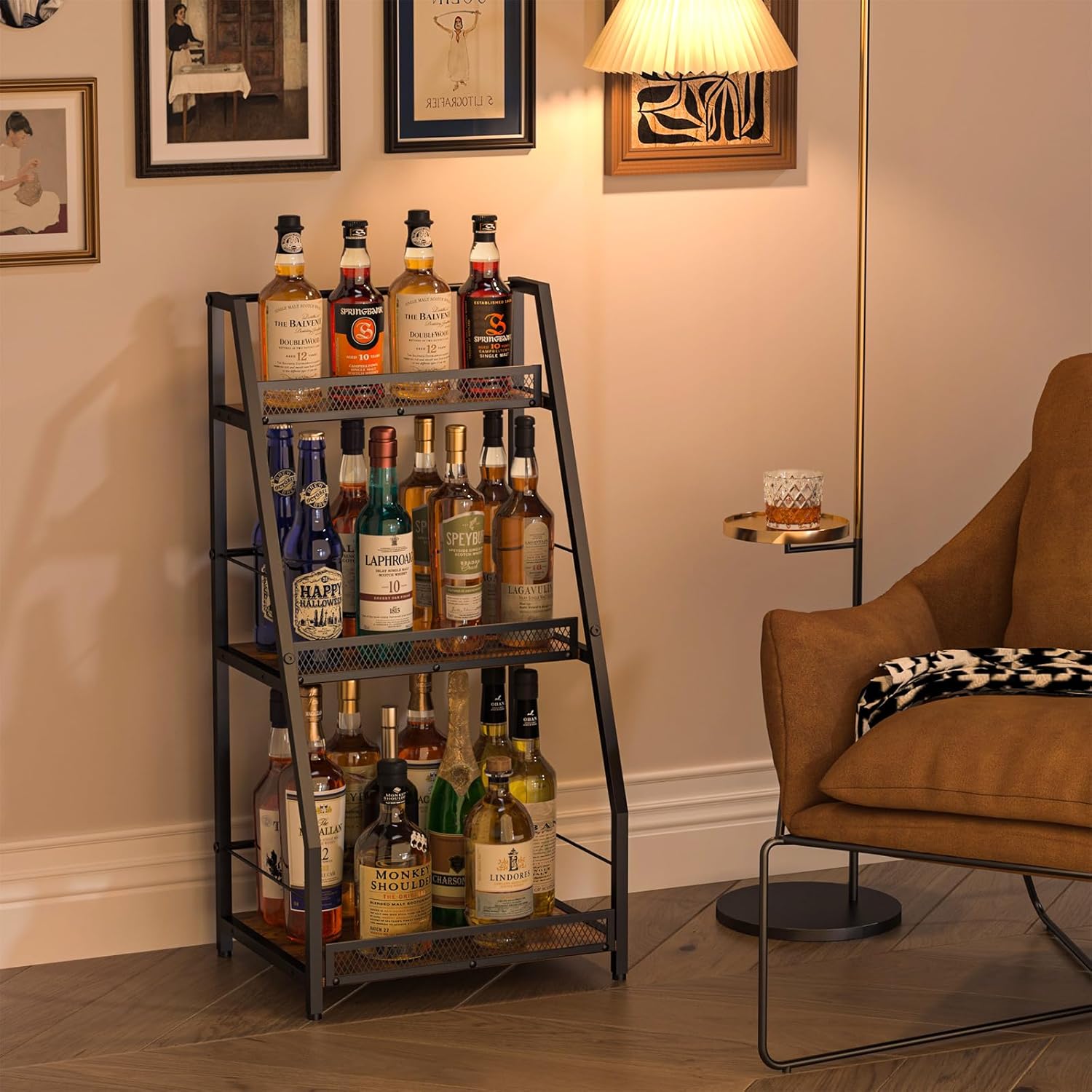 3-Tier Trapezoid Liquor Stand for Home Bar