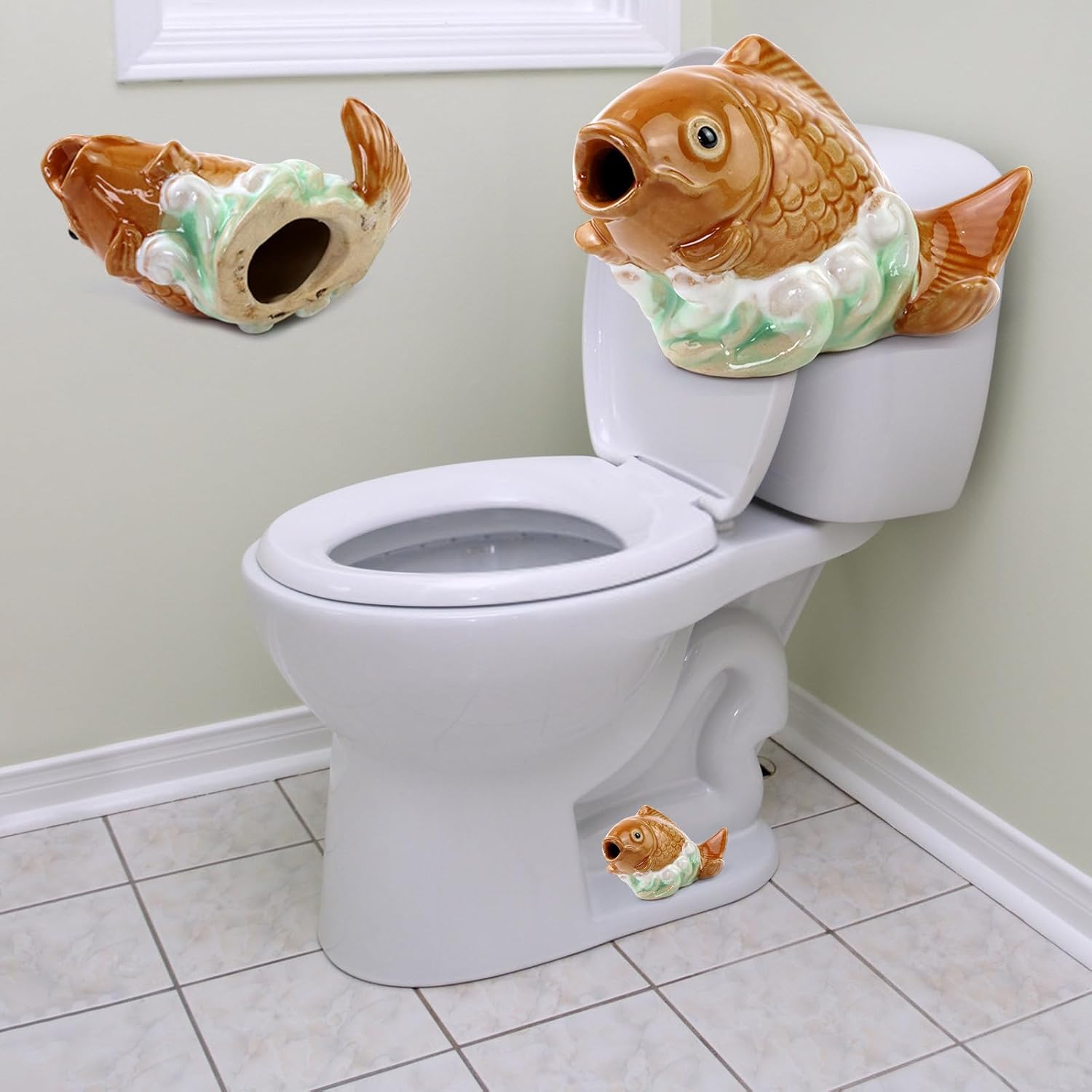 Toilet Bolt Caps with Resin Miniature Carp Fish Figurines