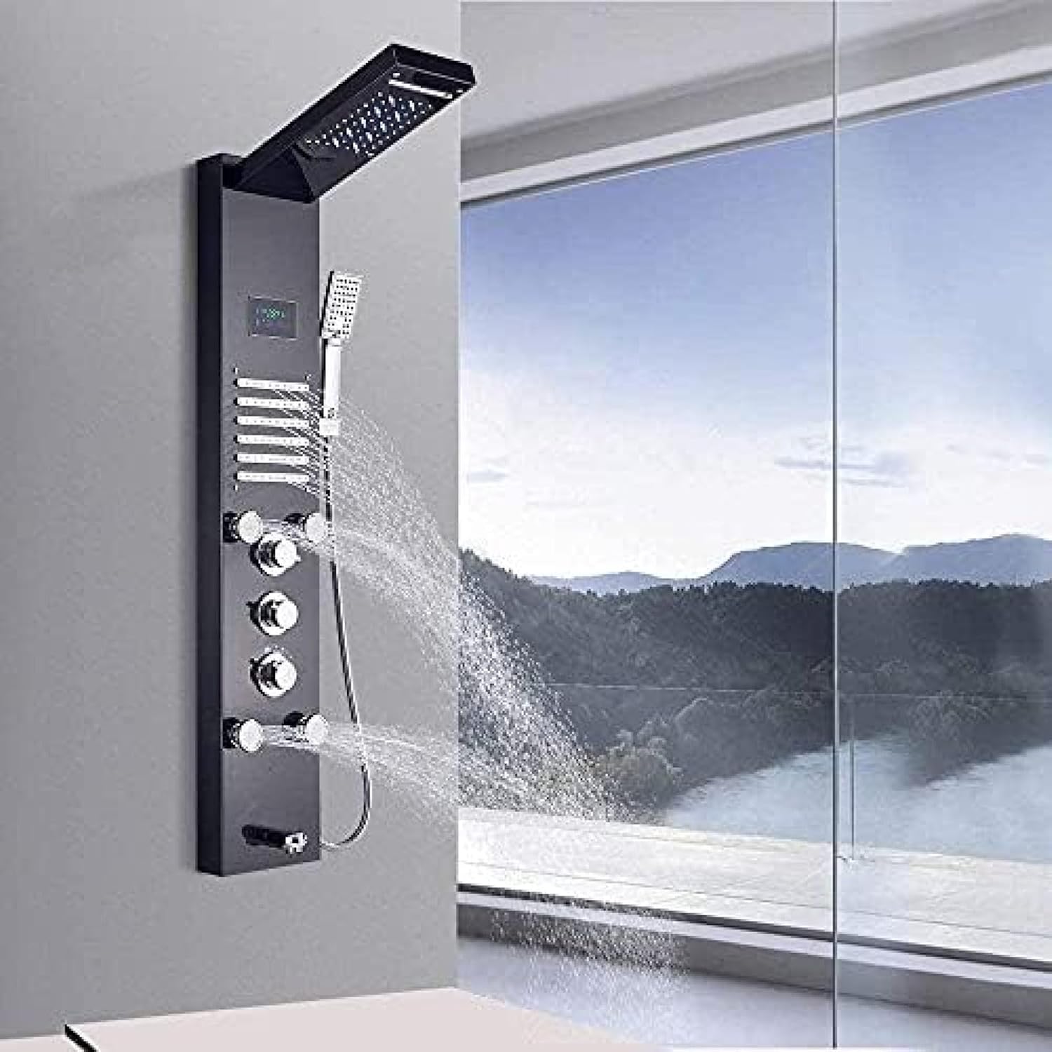 TECKI Shower Panel Column with 5 Functions Hydromassage and Handheld Shower - Gold Black