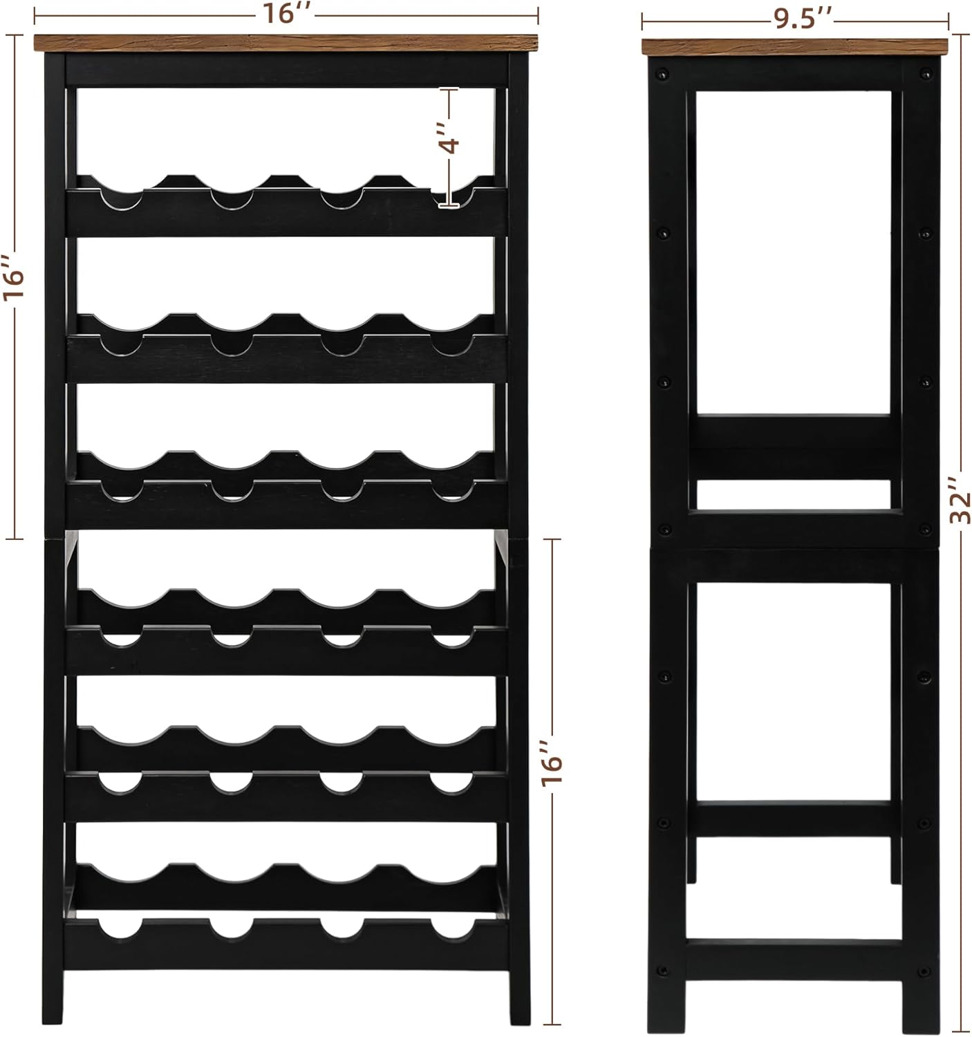 VASMIA 6-Tier Bamboo Wine Rack 24-Bottle Freestanding Storage Shelf