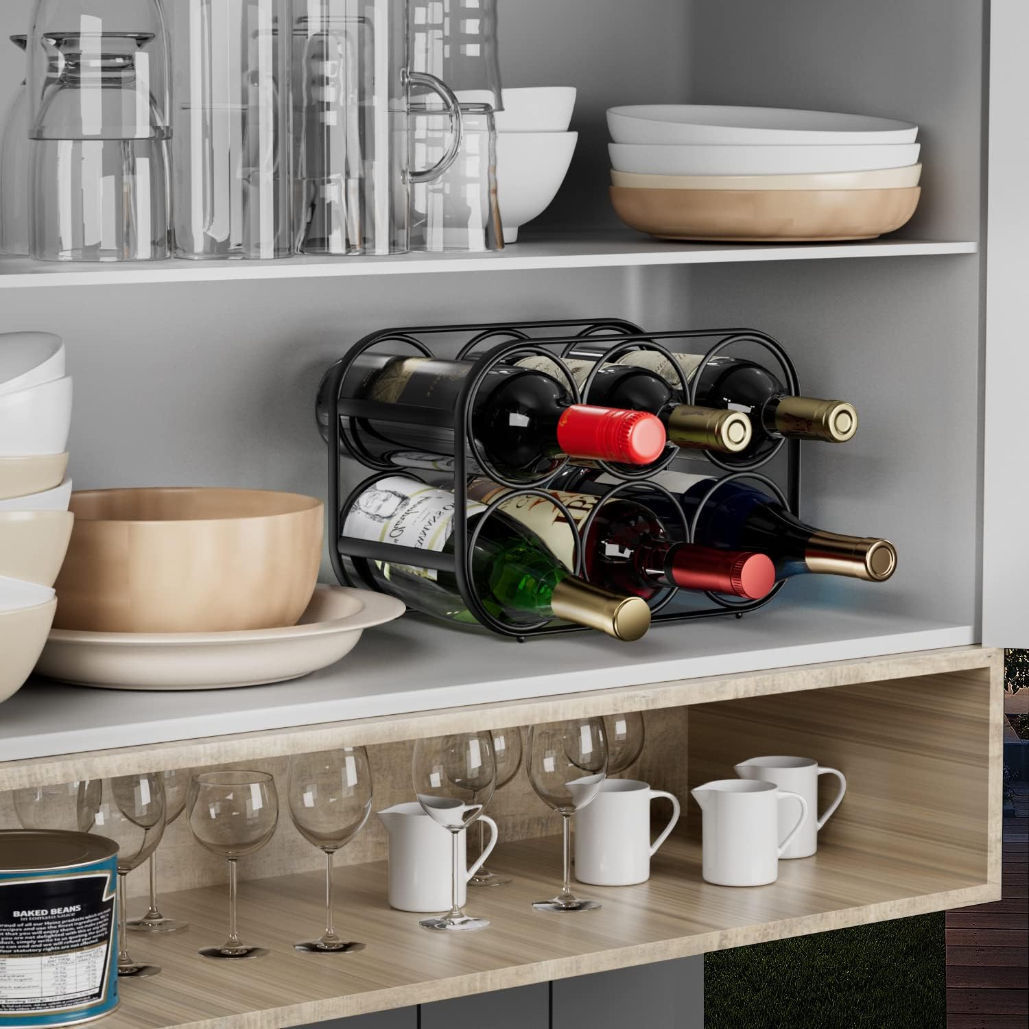 Buruis 6-Bottle Wine Rack Modern Black Metal Stand