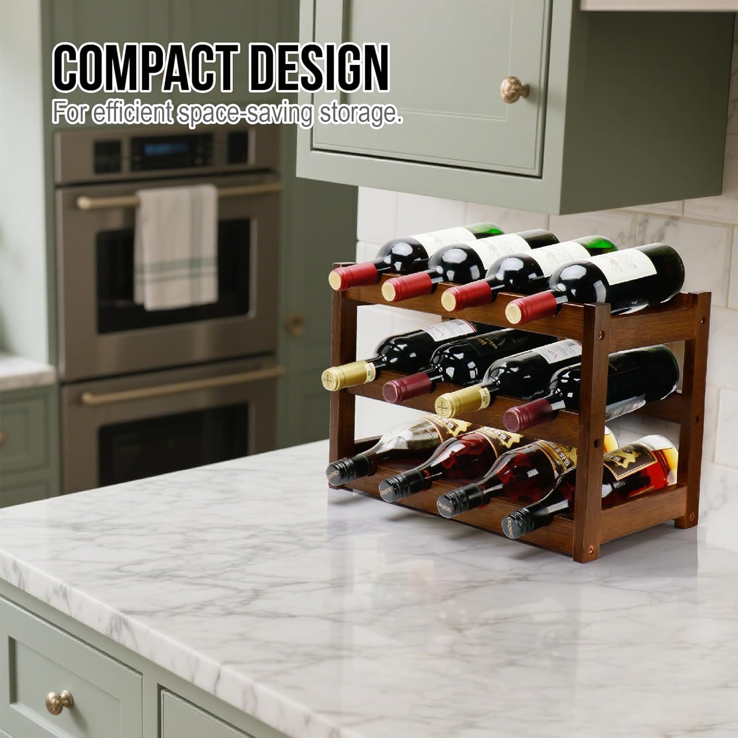 Thalomely 3-Tier Bamboo Wine Rack with 12 Bottles Storage