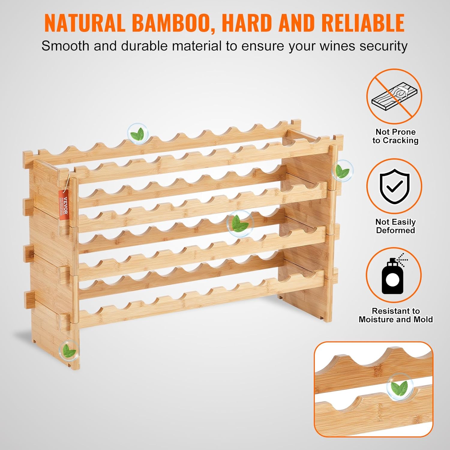 VEVOR 36-Bottle Freestanding Bamboo Wine Rack