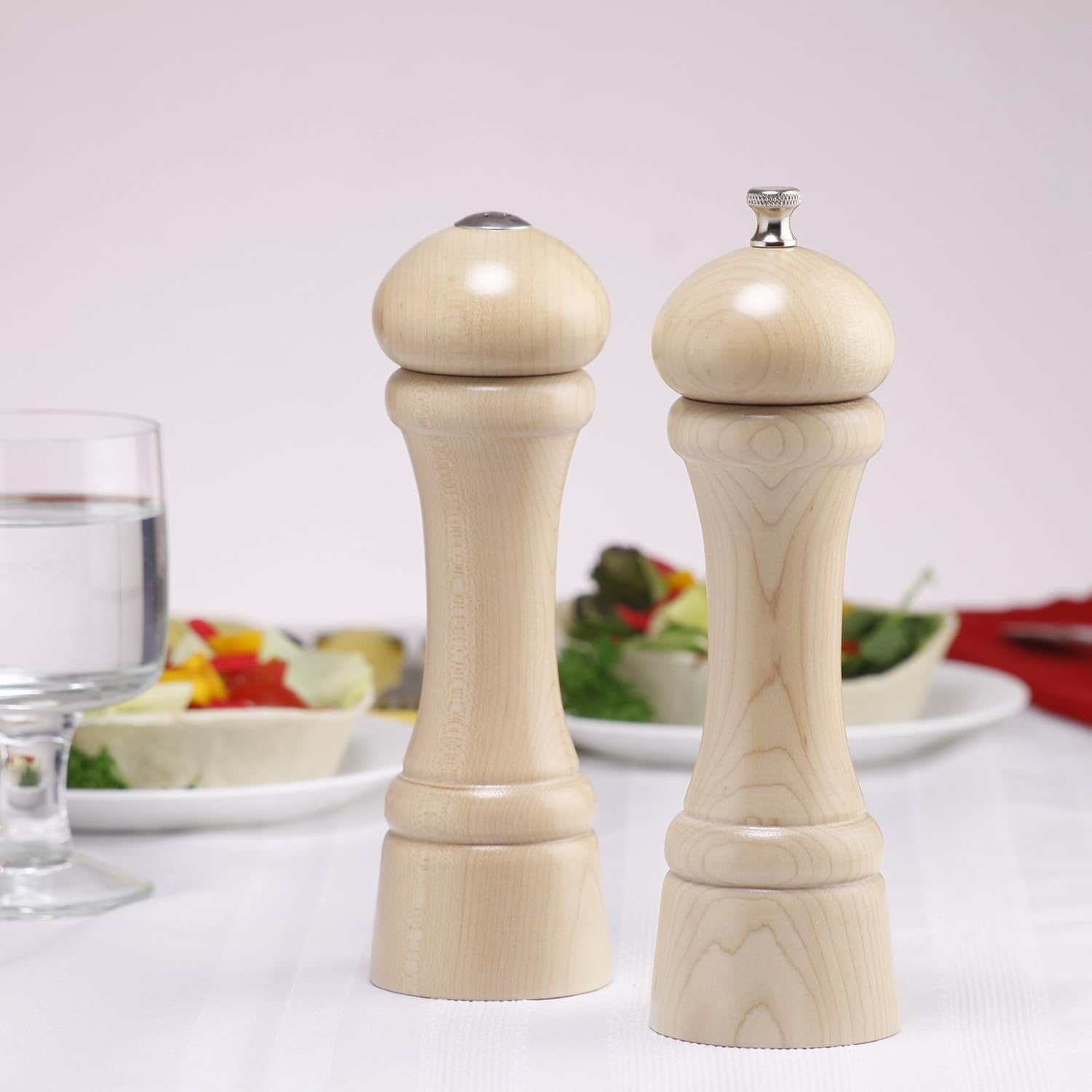 Chef Specialties 8 Inch Pepper Mill and Salt Shaker Set - Natural - USA Made