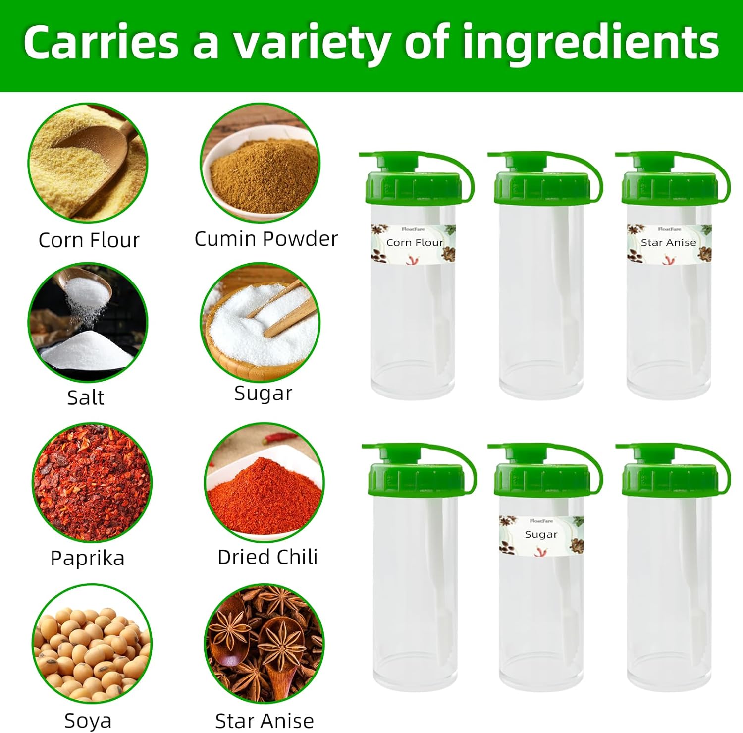FLOATFARE Mini Pepper Shakers 6-Pack with Spoon and Funnel