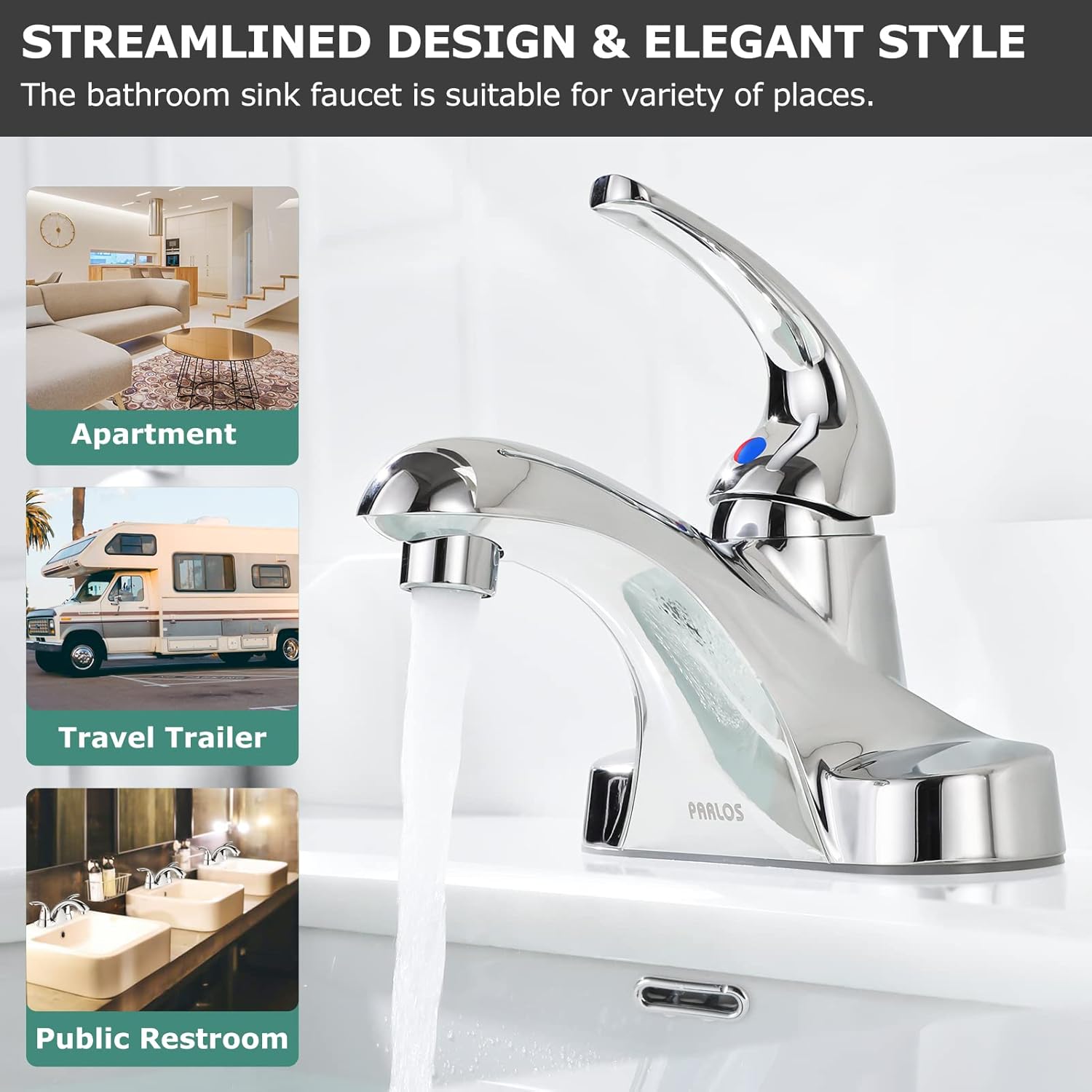 PARLOS Single Handle Chrome Bathroom Faucet with Drain Assembly