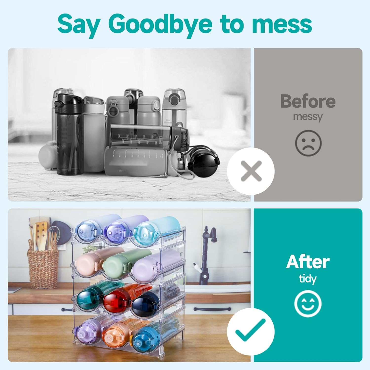 Sbosbo 4-Pack Stackable Water Bottle Organizer for Cabinet Storage