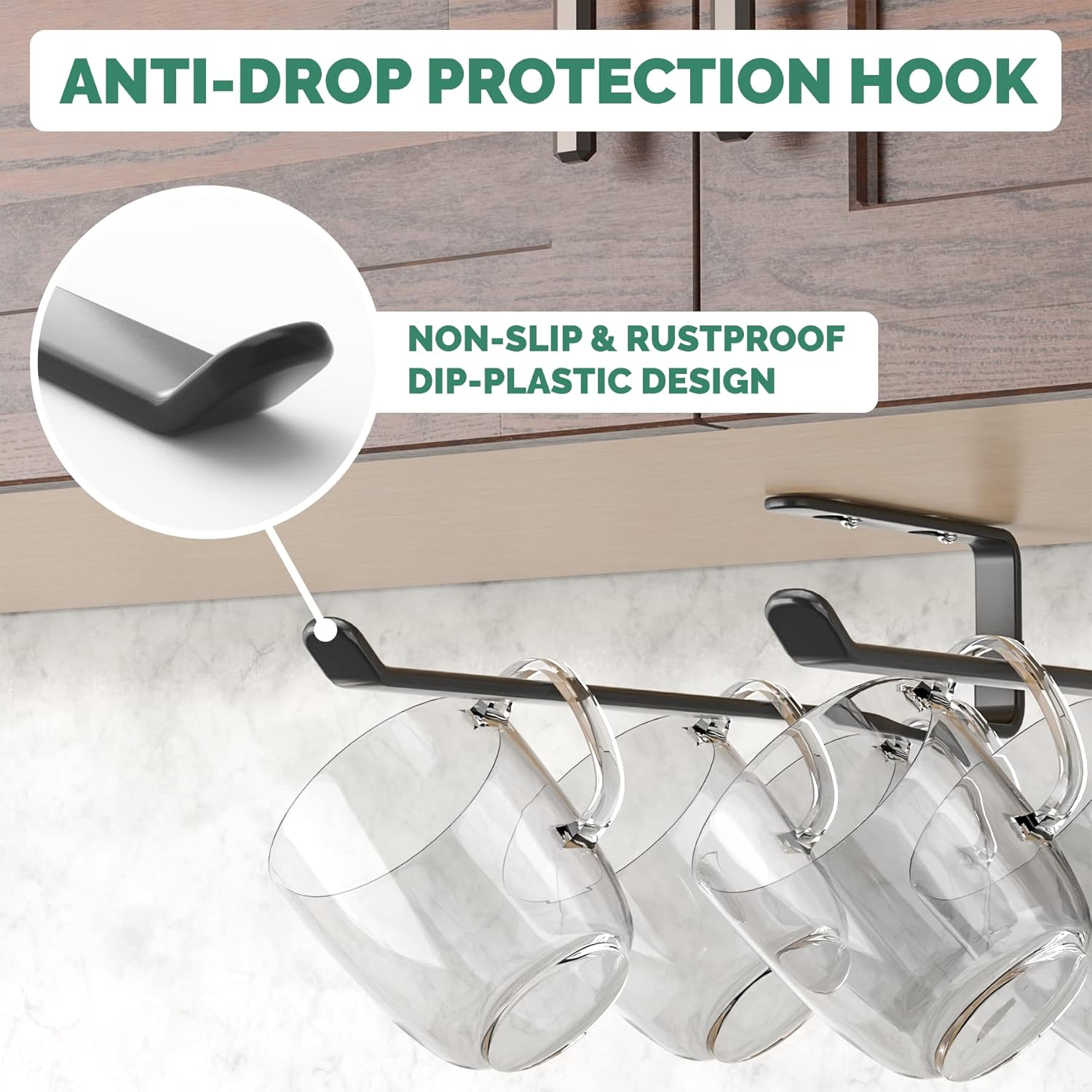 Amazer 3 Pack Mug Holder Under Cabinet Black