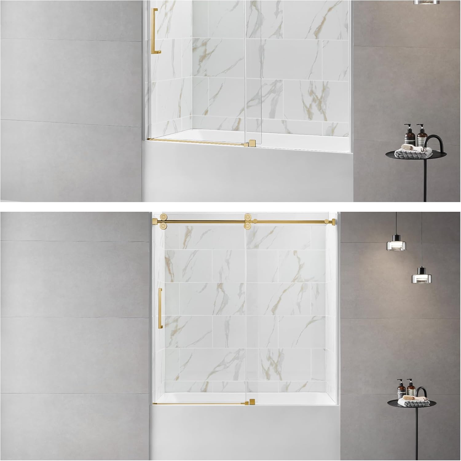 ChicFurnit 56-60 Frameless Shower Door with Gold Hardware 1