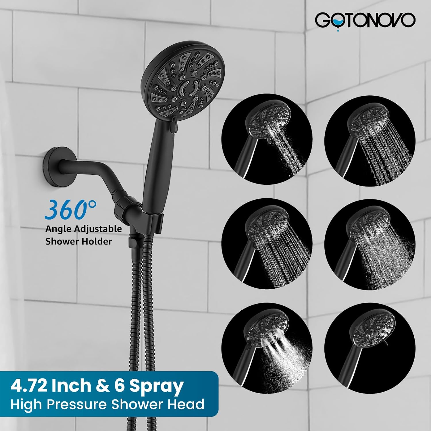 Gotonovo Bathroom Shower Head Kit with 6 Modes and Valve Included