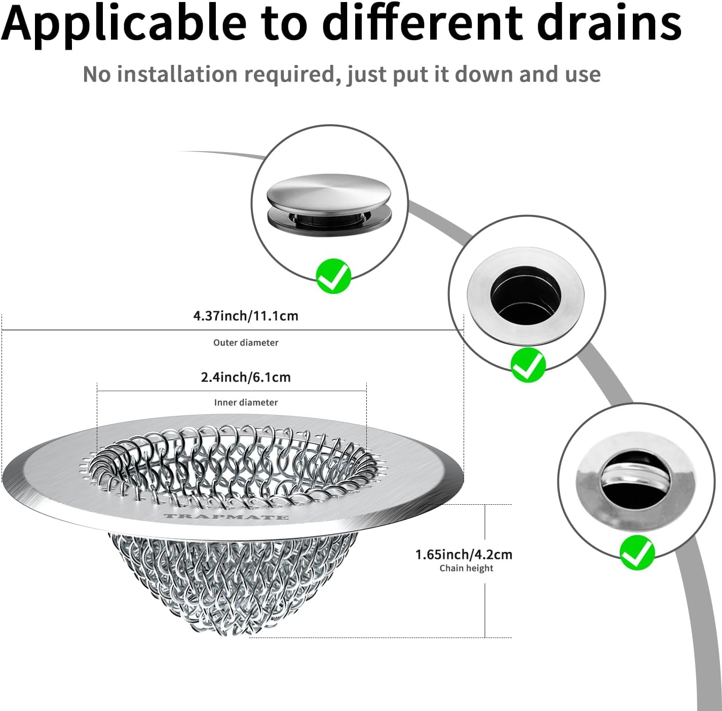 TRAPMATE 304 Stainless Steel Drain Hair Catcher