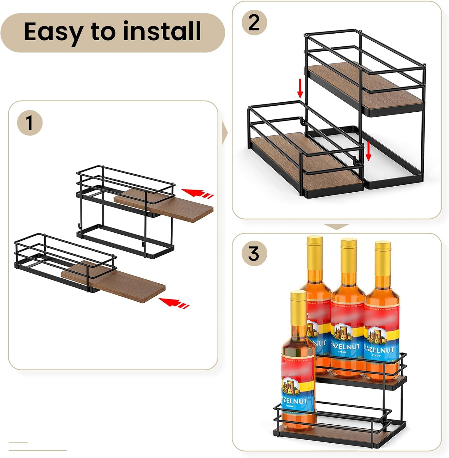 THYGIFTREE 6 Bottle Syrup Rack Organizer 2-Tier Stand