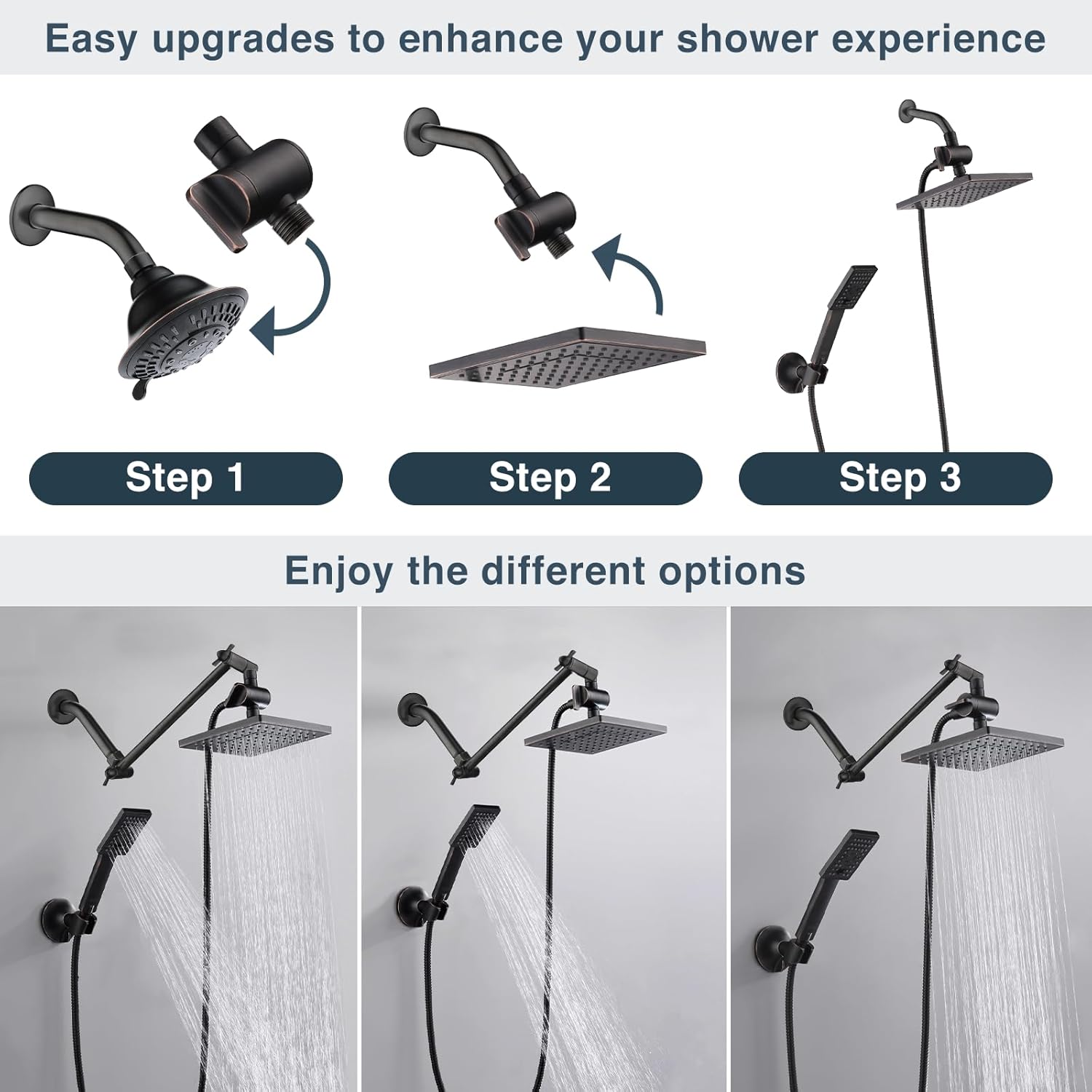 BRIGHT SHOWERS Dual Shower Head Set with Hose and Bracket