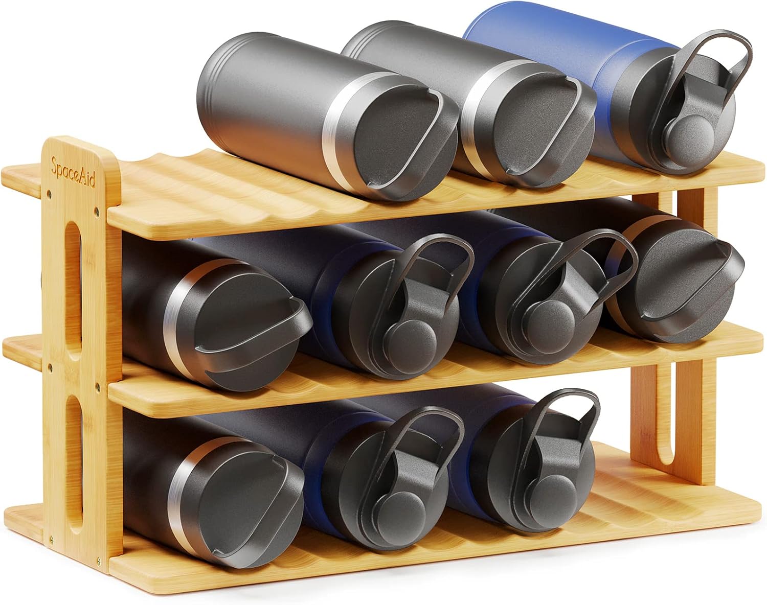 SpaceAid Bamboo Water Bottle Organizer 3-Tier 12-Bottle Holder