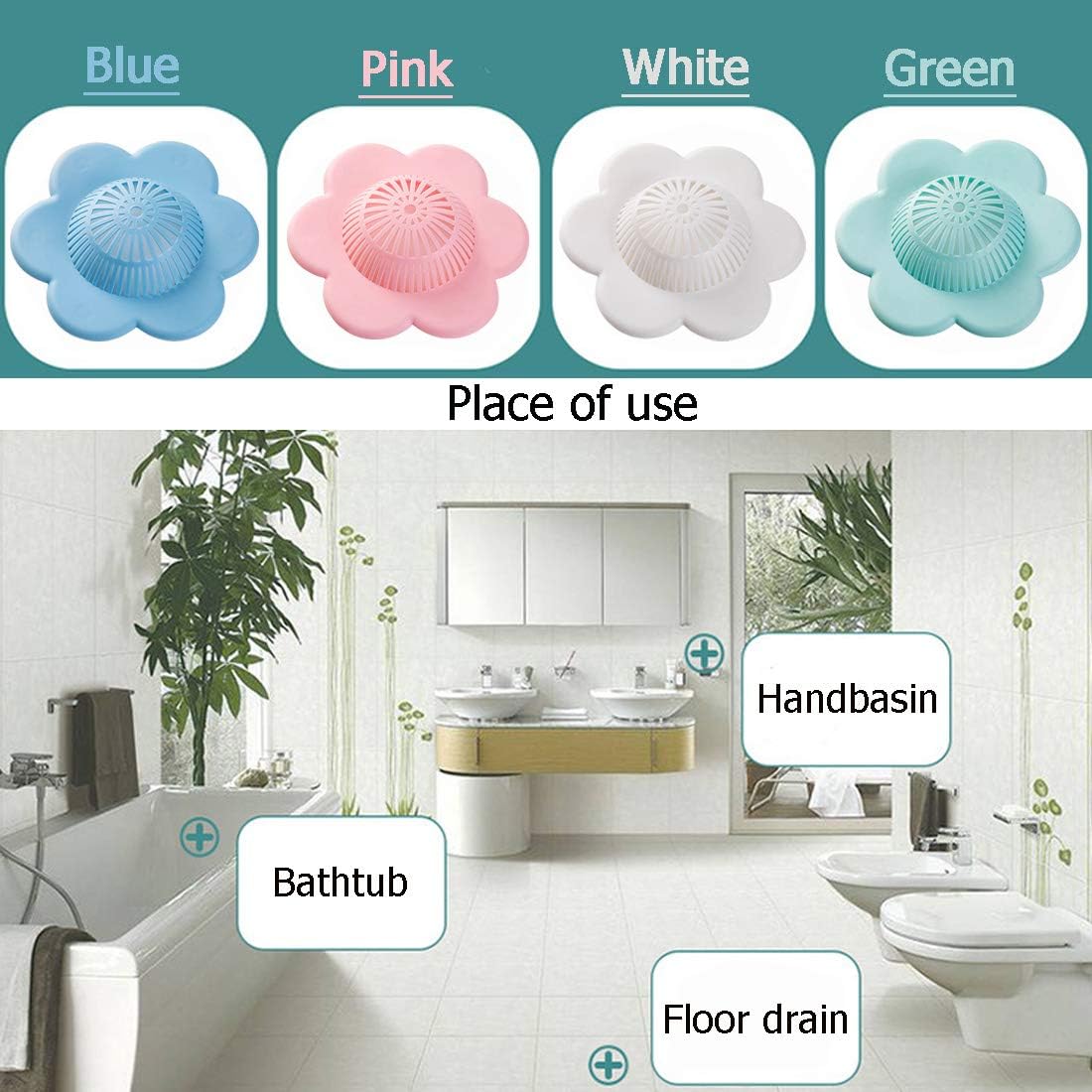UMBWORLD Hair Catcher Silicone Drain Cover with Suction Cups 4 Pack