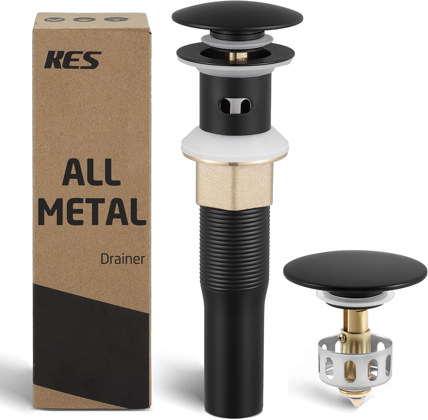 KES All Metal Bathroom Sink Drain with Strainer Basket and Overflow