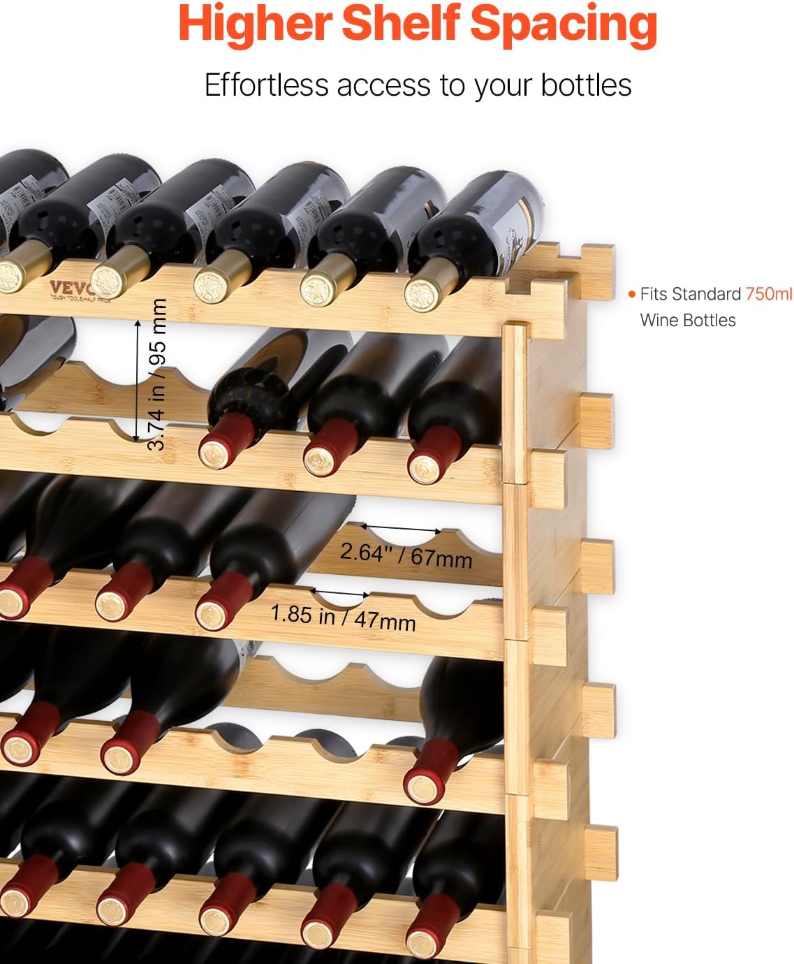 VEVOR 6-Tier Bamboo Wine Rack for 48 Bottles