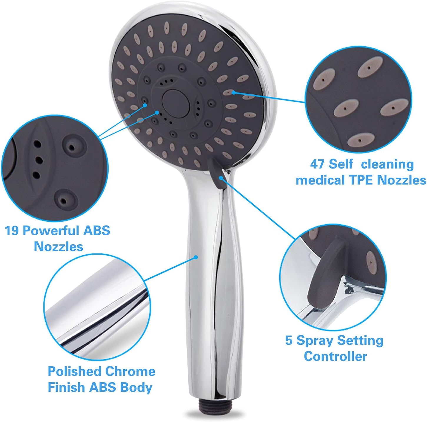 BRIOUT 5-Setting Handheld Shower Head with High Pressure and Adjustable Mount 1