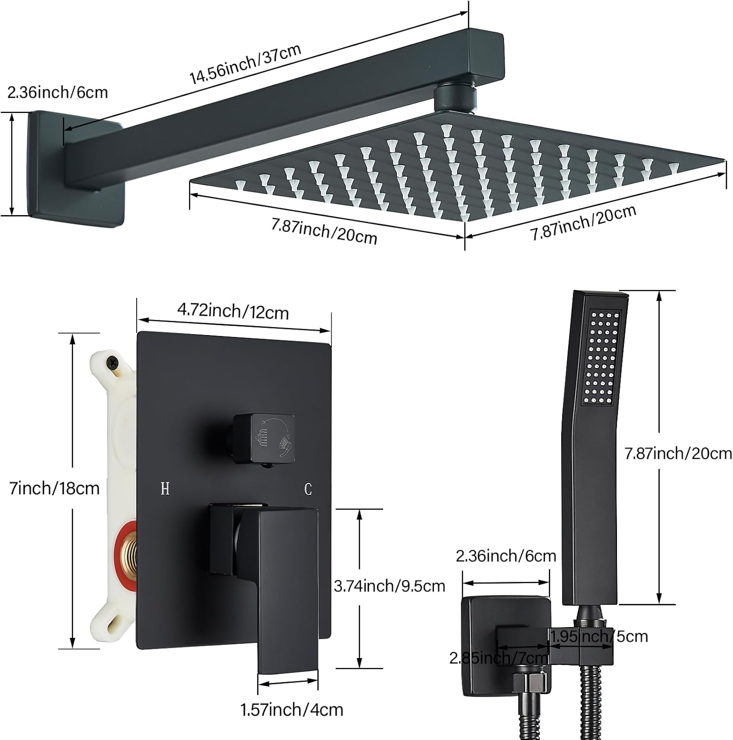 Ackwave Matte Black Rain Shower System Set