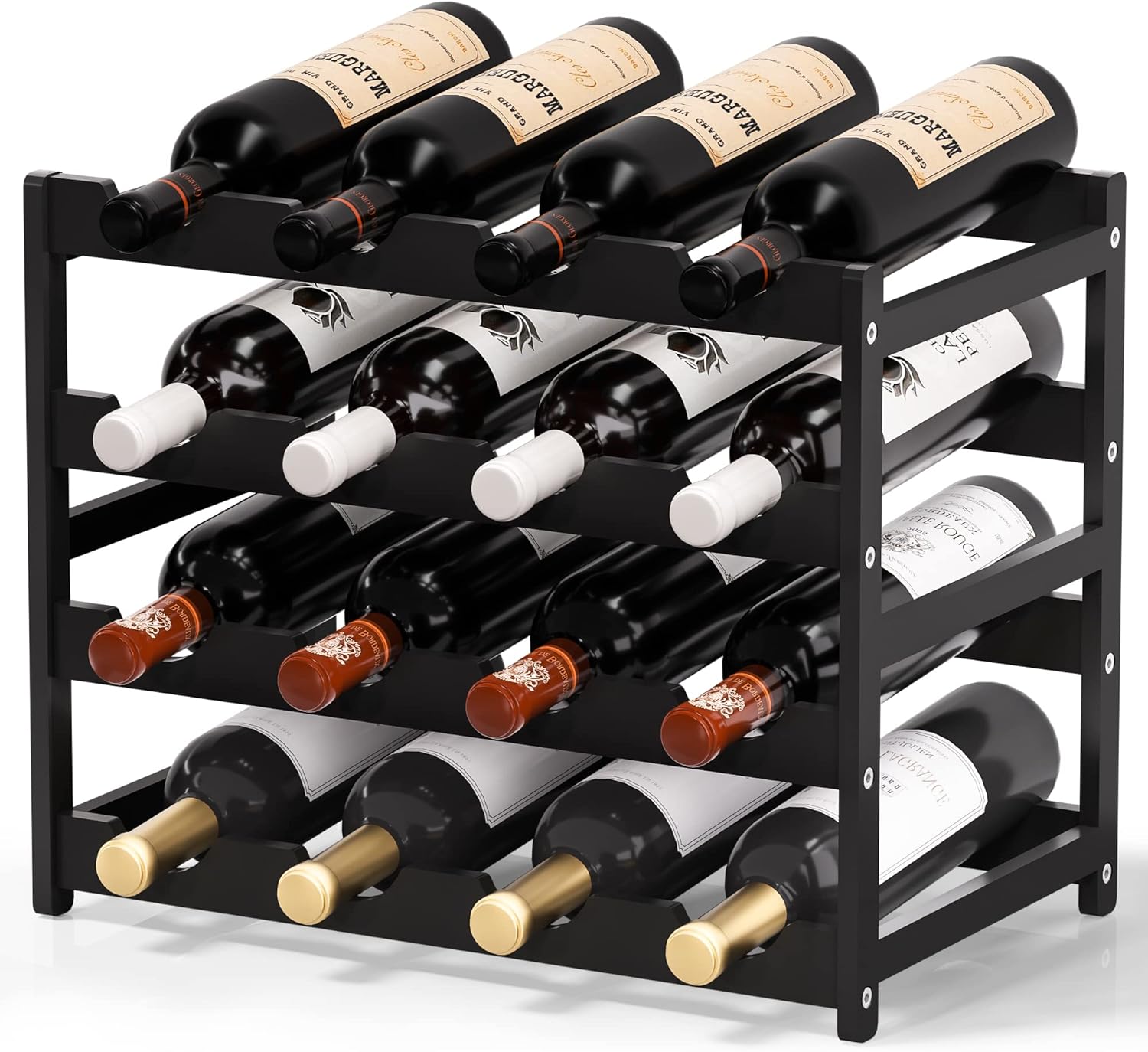 Ruichang 4-Tier Bamboo Wine Rack - 16 Bottle Capacity